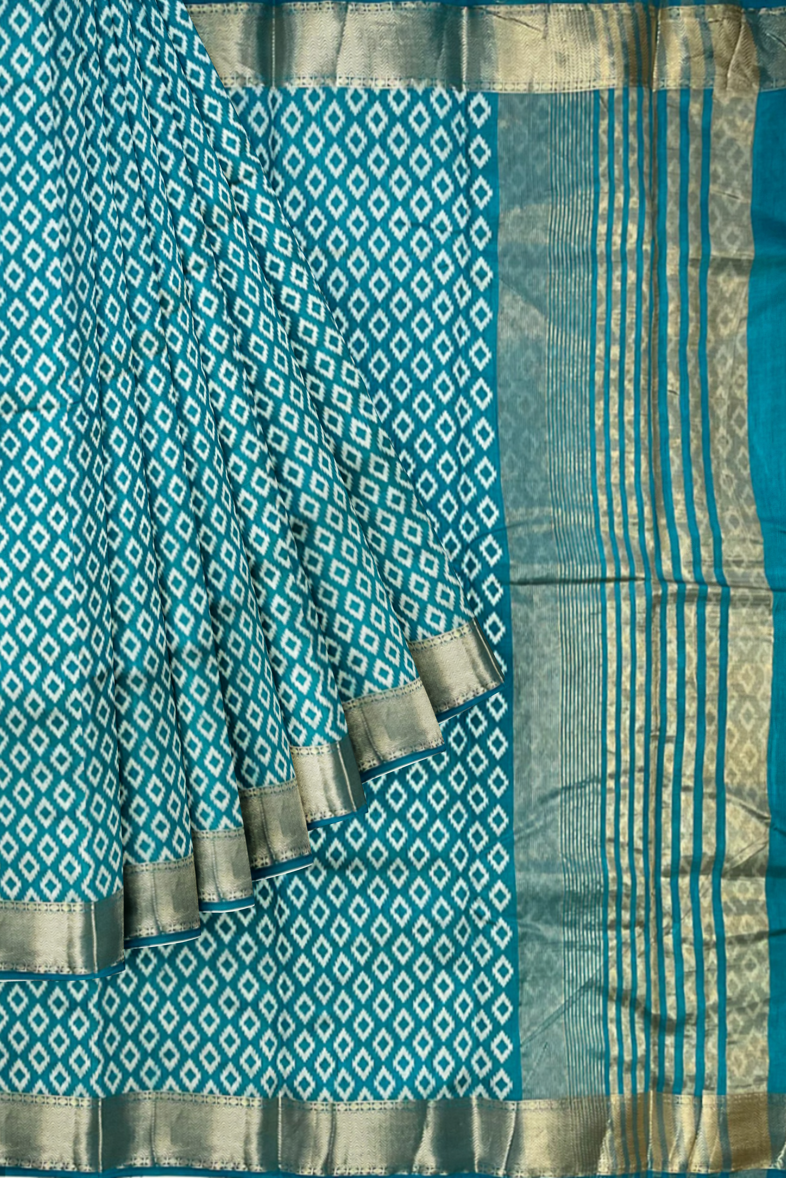 Turquoise Office Wear Saree With Patola Pattern