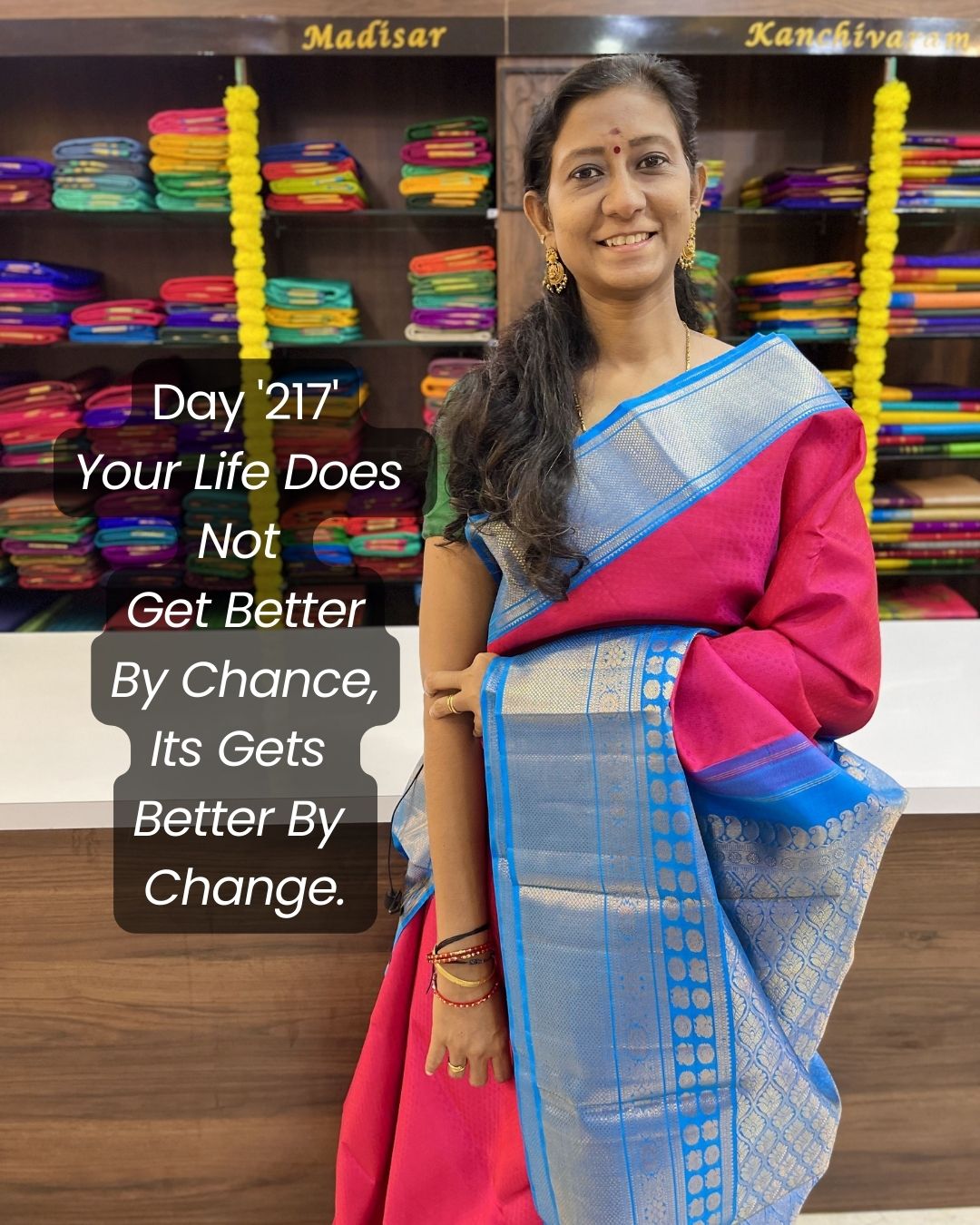 Pink Korvai Contrast Silk Saree With Copper Sulphate Blue Blouse & Buttas Pattern