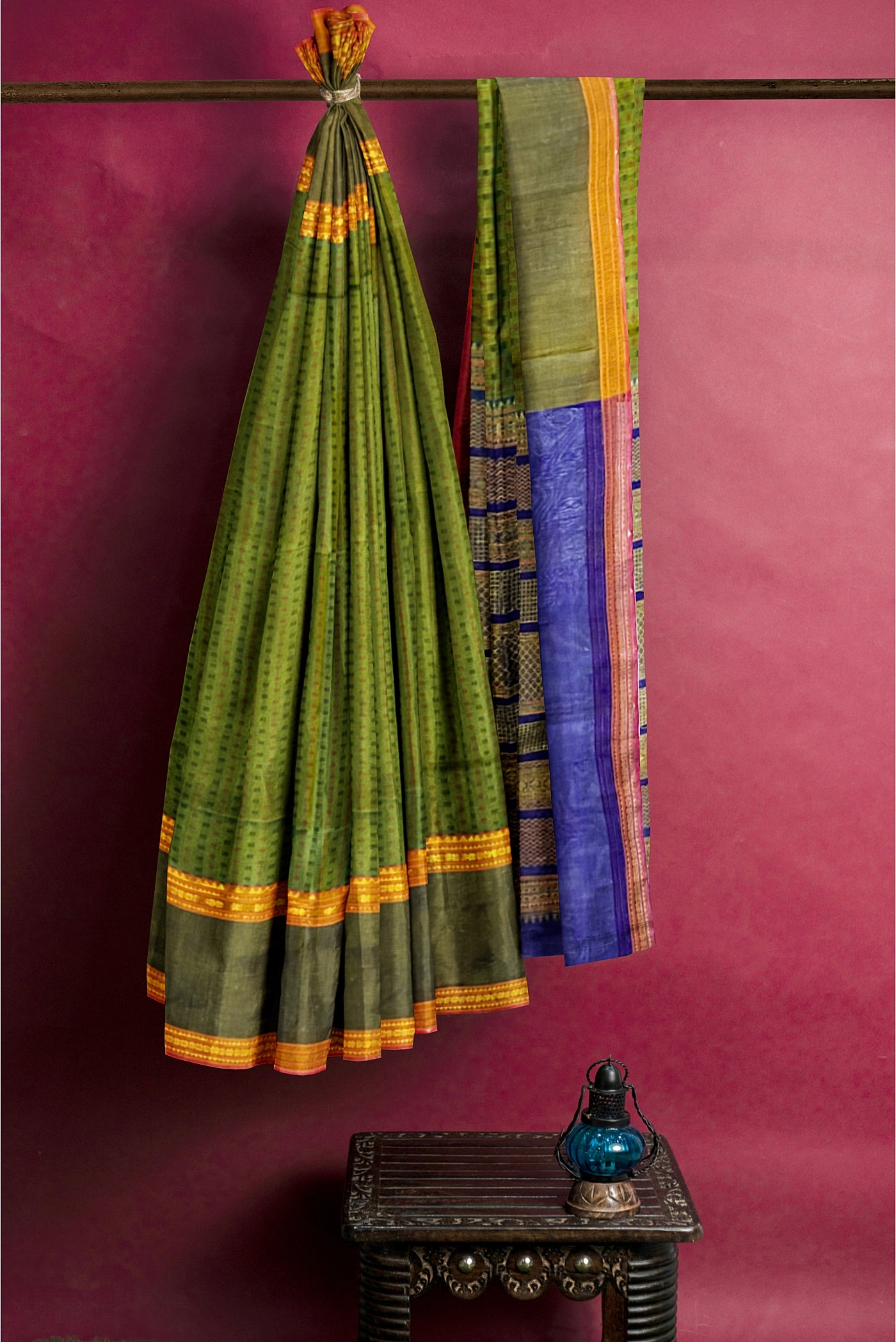 Olive Green Silk Cotton Saree With Meenakari Work Pattern