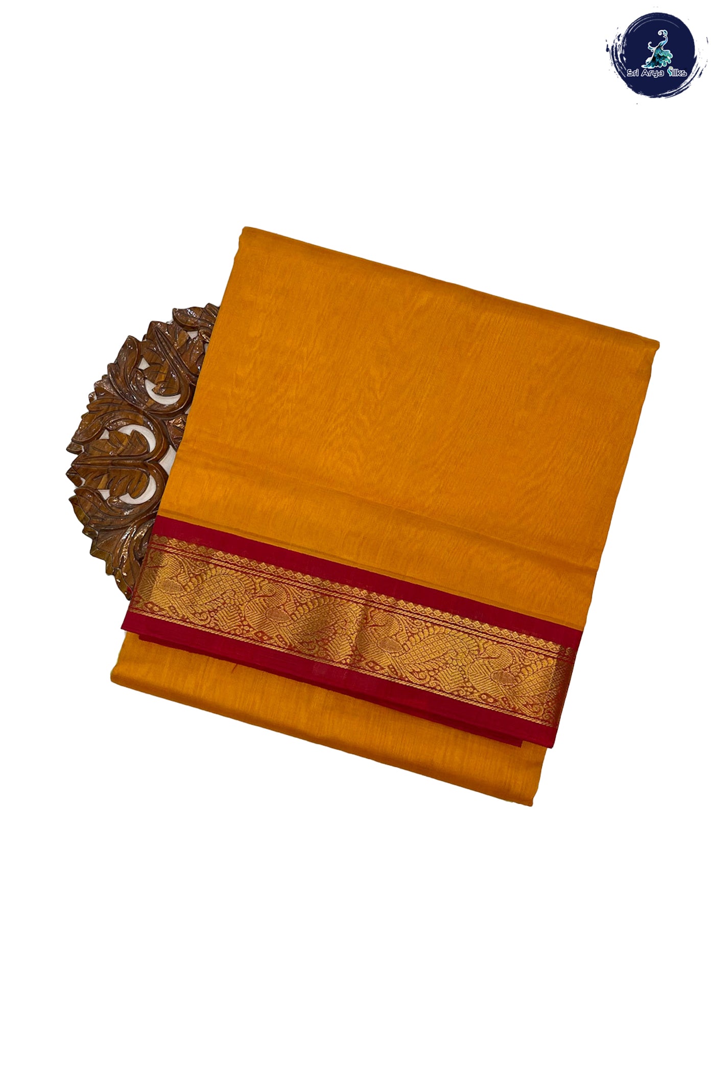 Turmeric Yellow Korvai Silk Cotton Saree With Plain Pattern