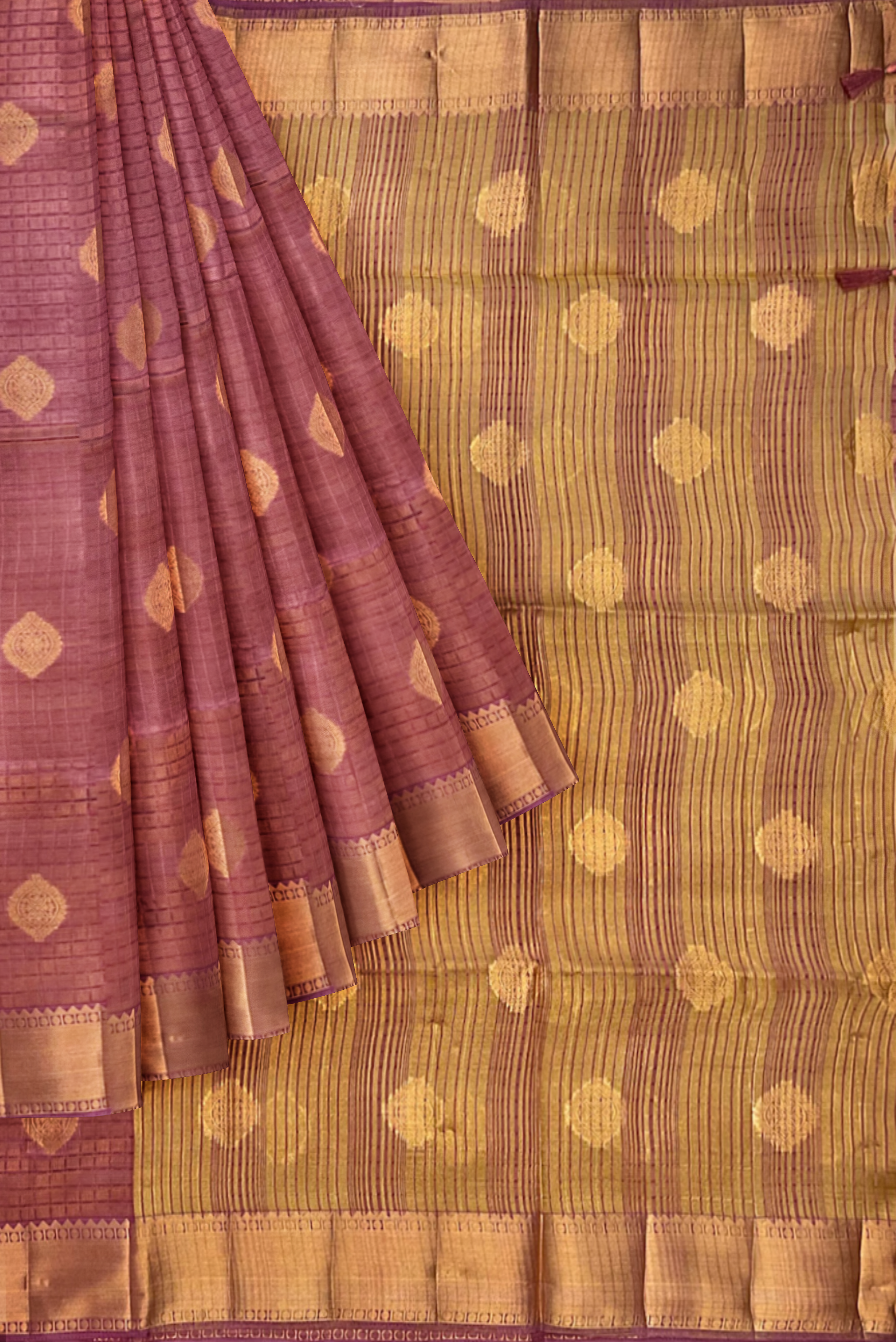 Chocolate Shade Tussar Saree With Embossed Pattern