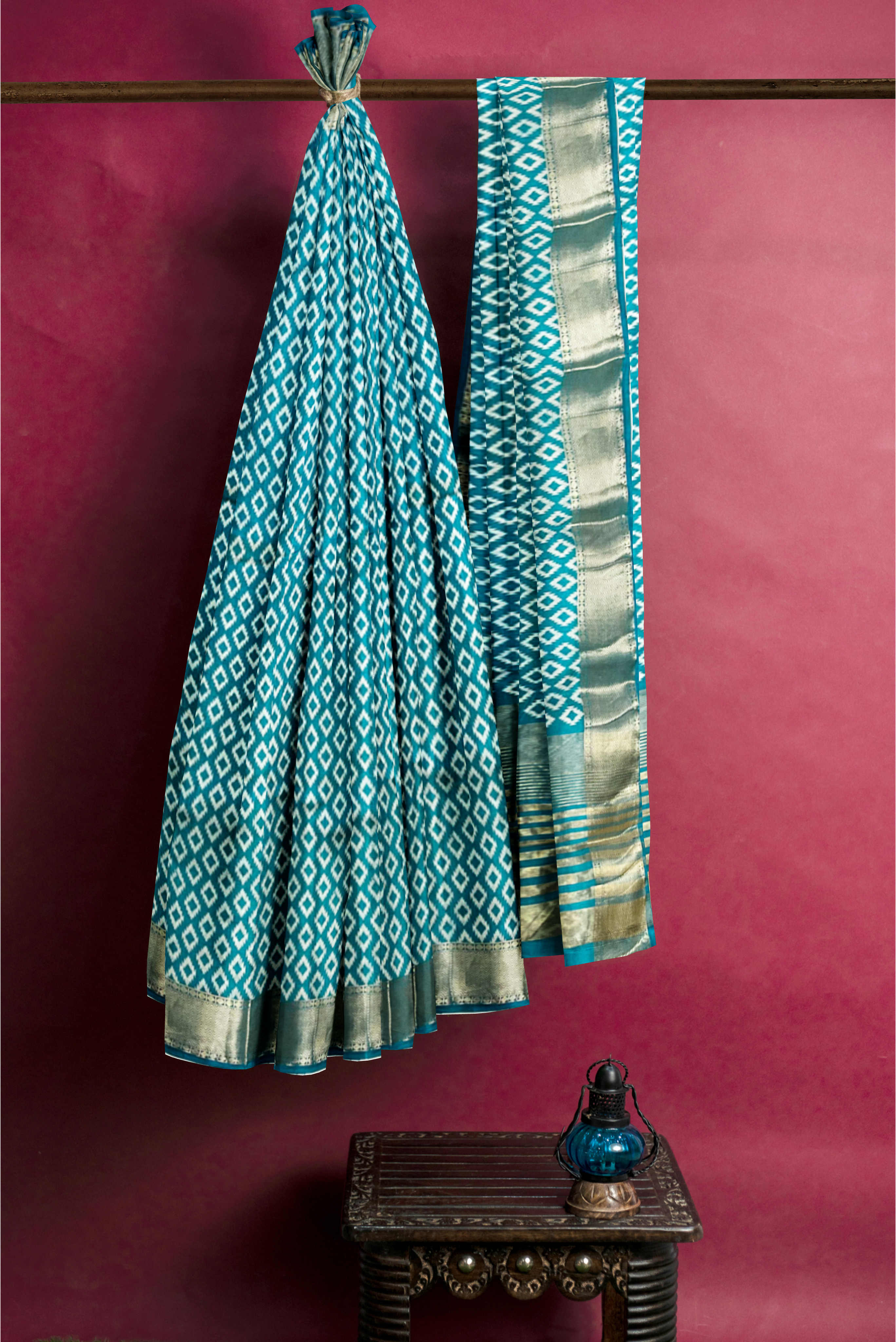 Turquoise Office Wear Saree With Patola Pattern