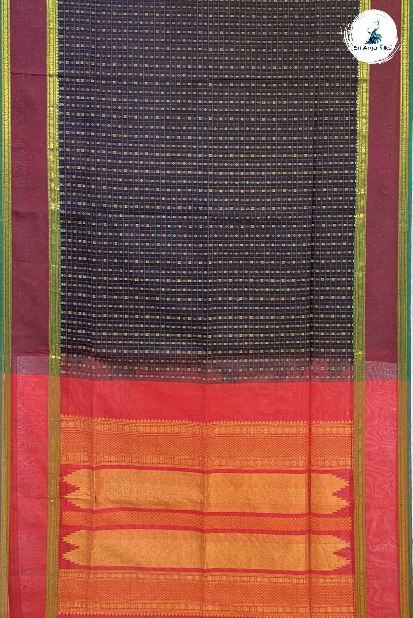 Black Silk Cotton Saree With Meenakari Work Pattern