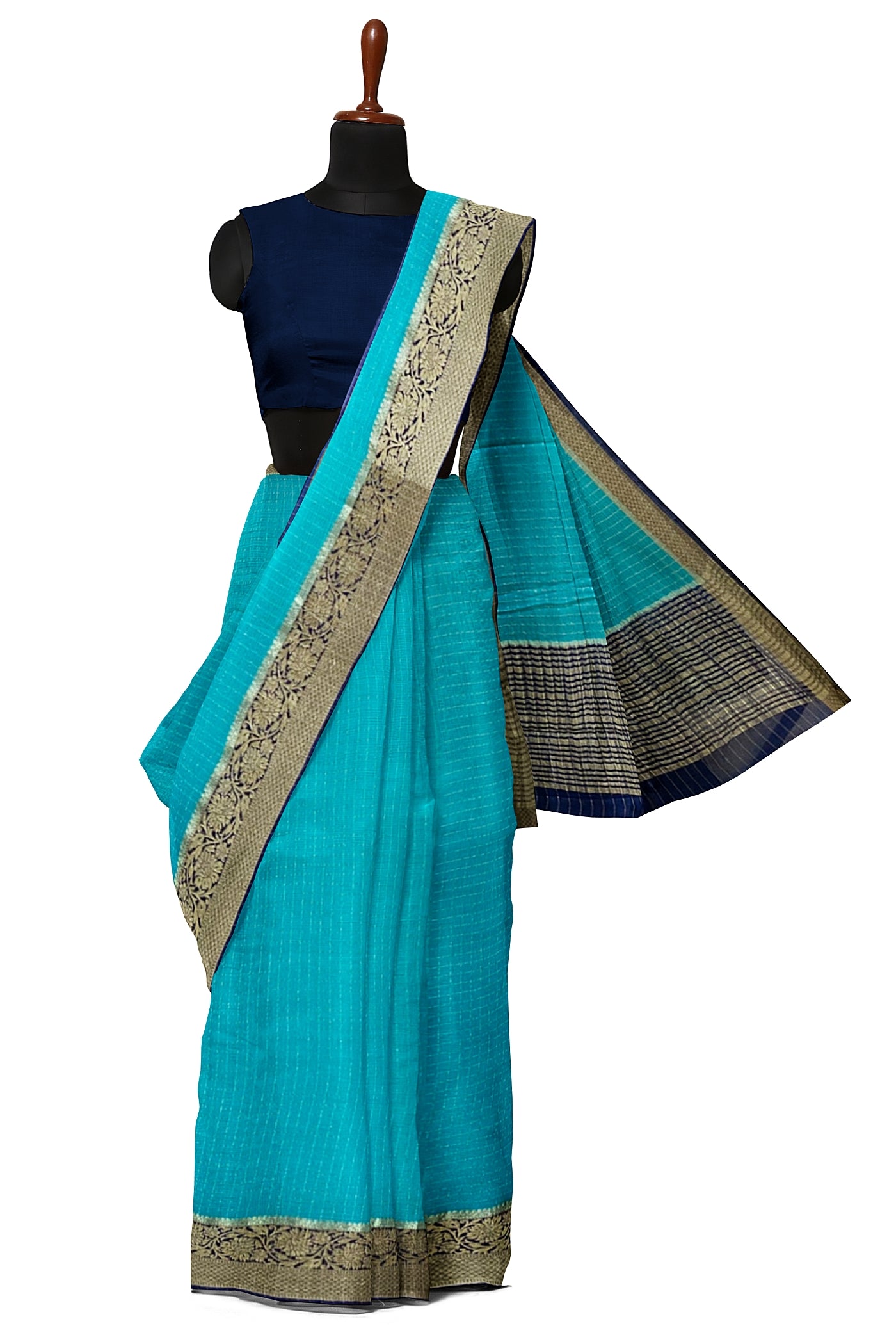 Light Blue Georgette Banarasi Saree With Zari Checked Pattern