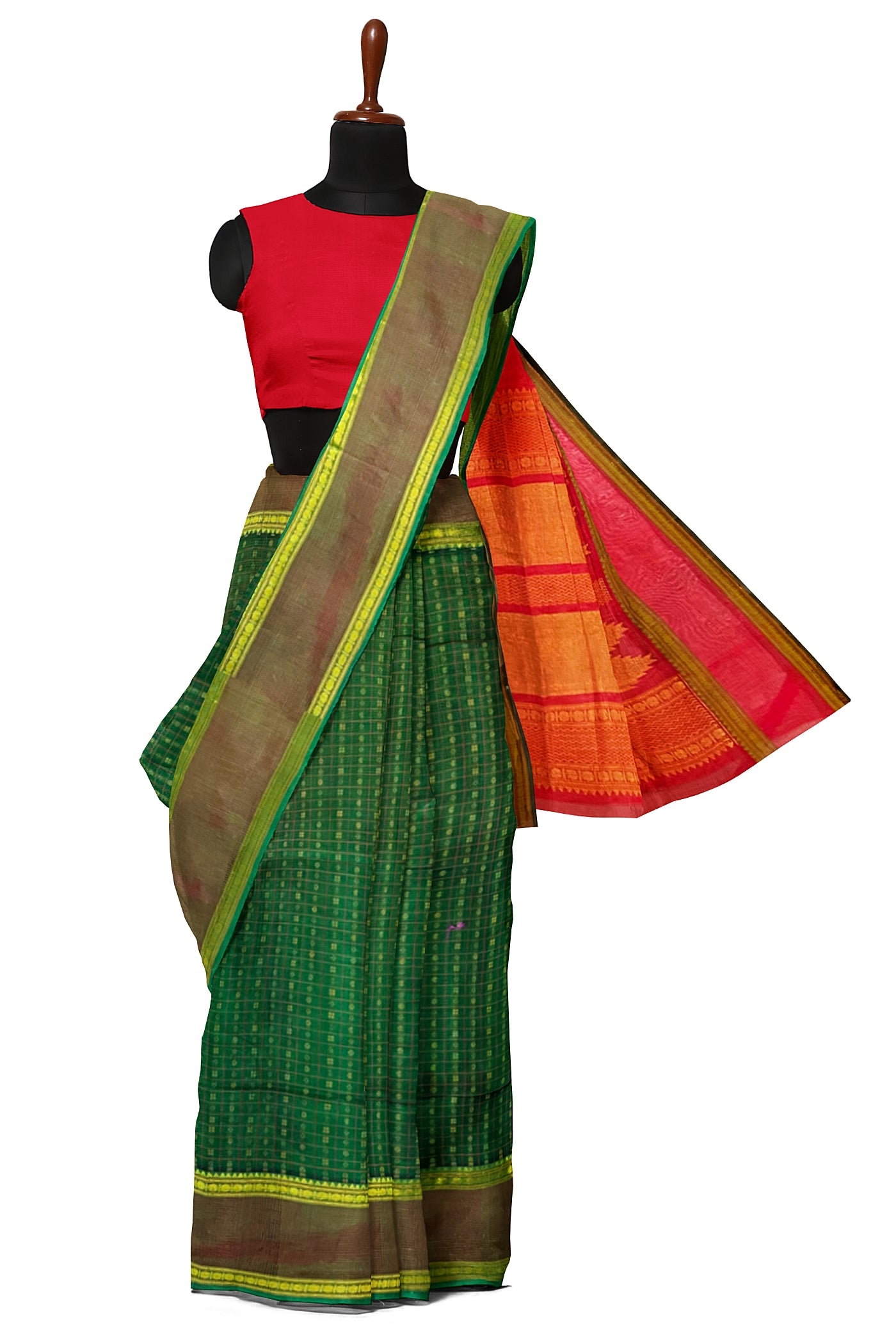 Green Silk Cotton Saree With Meenakari Work Pattern