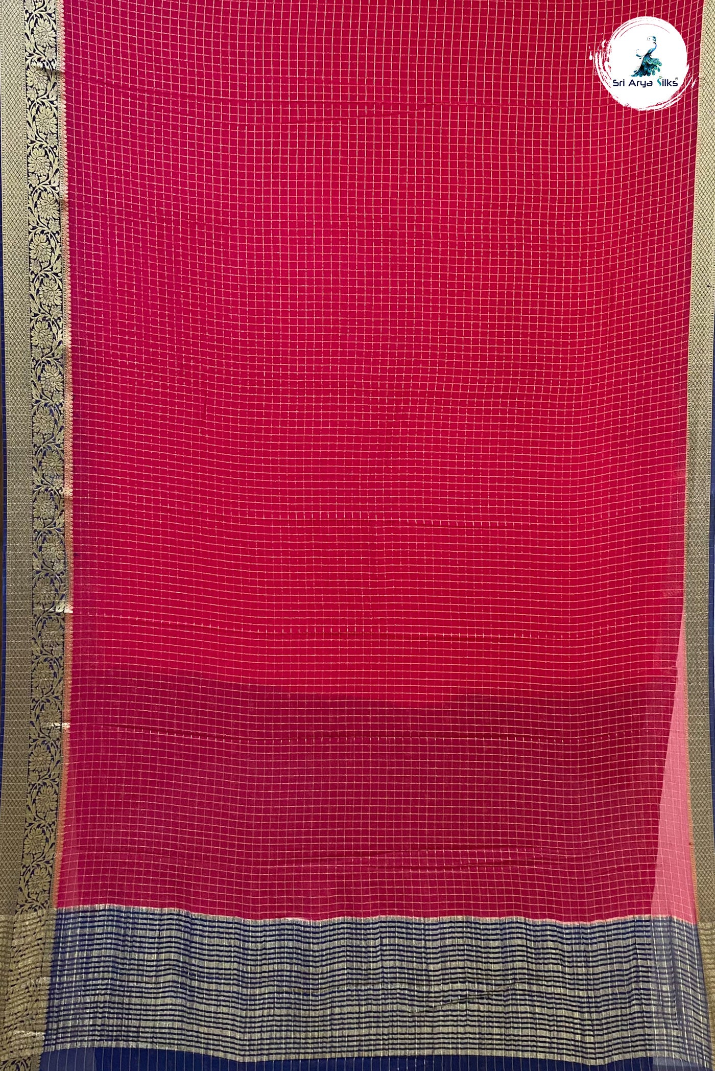Pink Georgette Banarasi Saree With Zari Checked Pattern