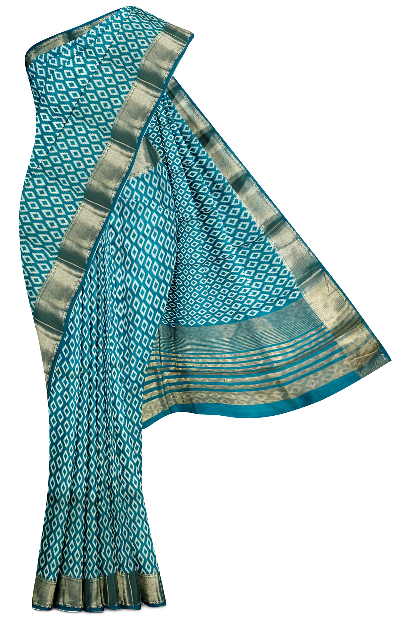 Turquoise Office Wear Saree With Patola Pattern