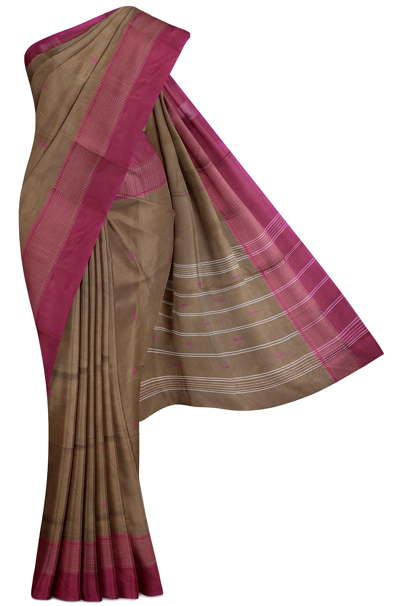 Light Brown Cotton Saree With Buttas Pattern