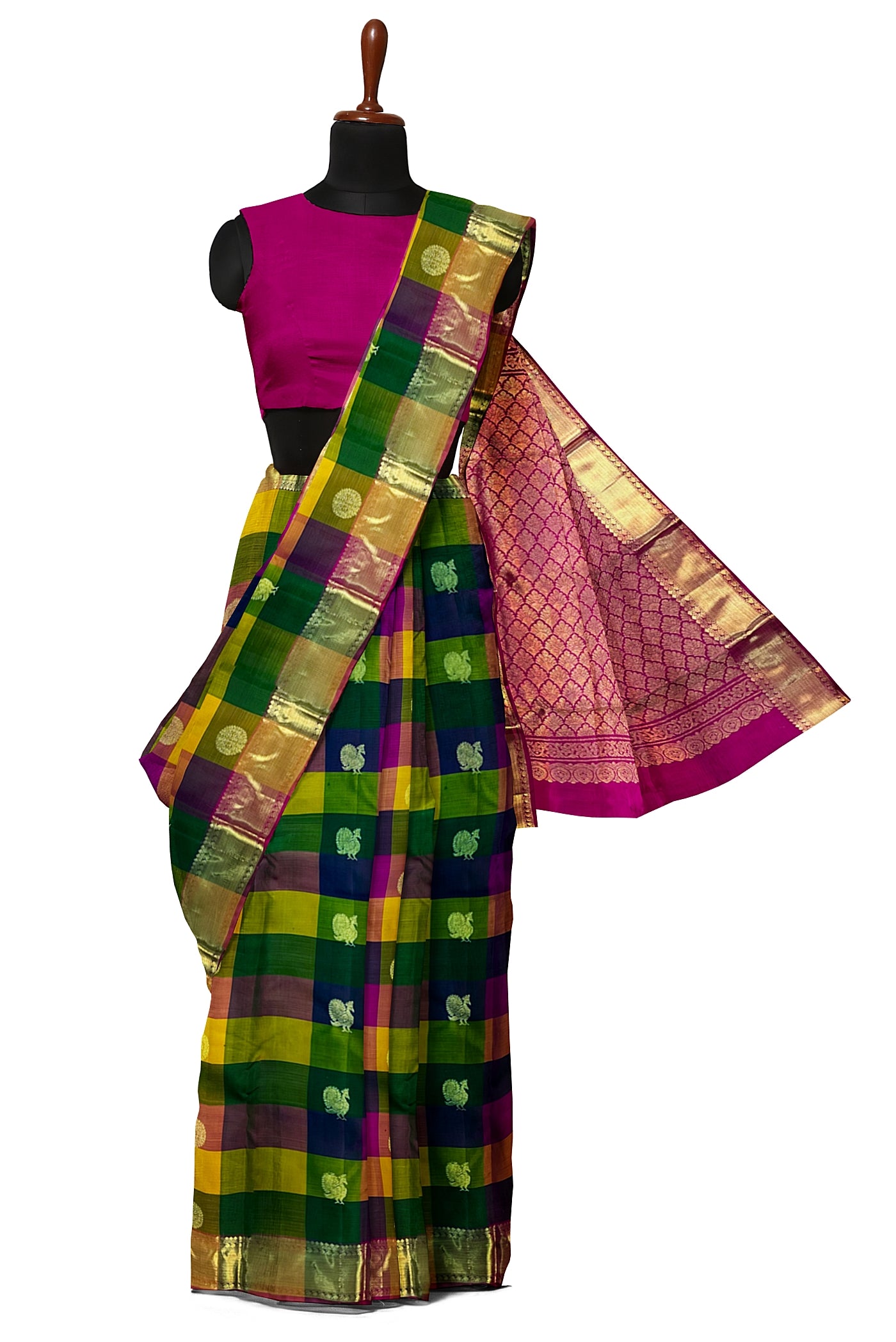 Multi Checked Saree With Checked Pattern
