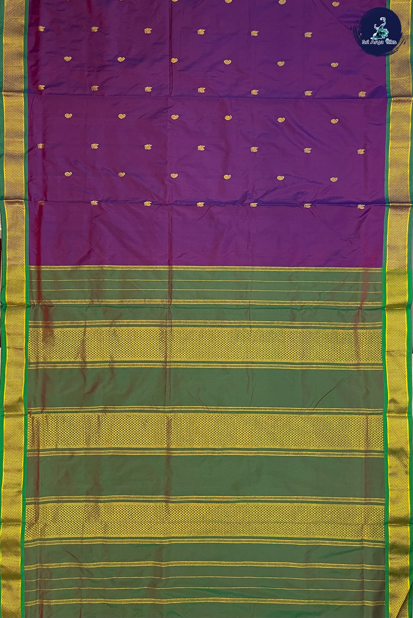 Dual Tone Purple Madisar Semi Silk Saree With Zari Buttas Pattern