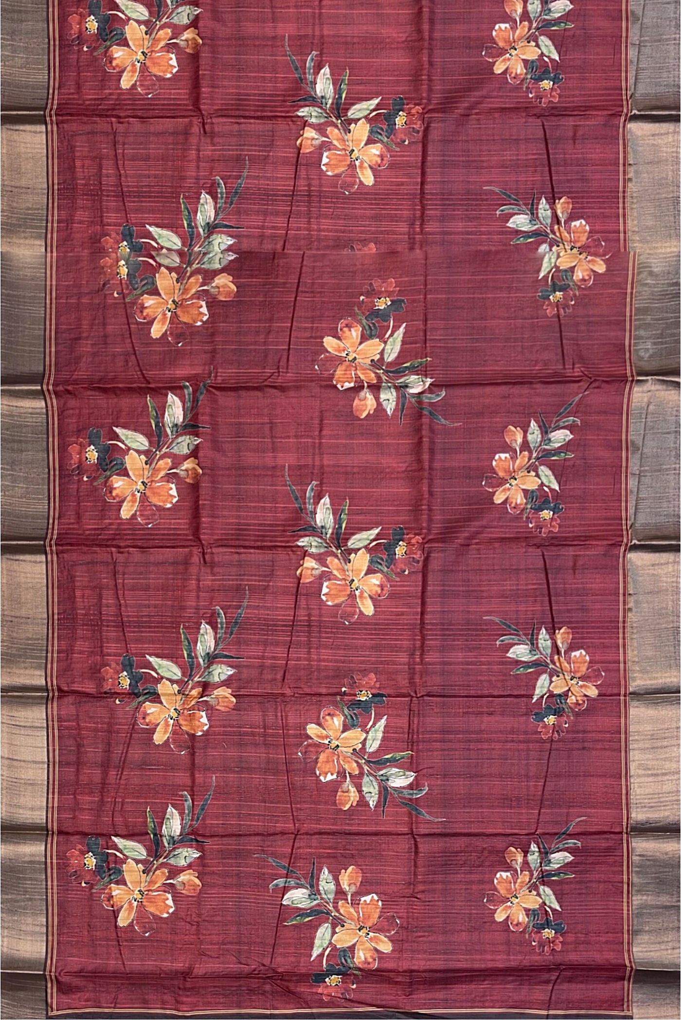 Maroon Office Wear Saree With Floral Pattern