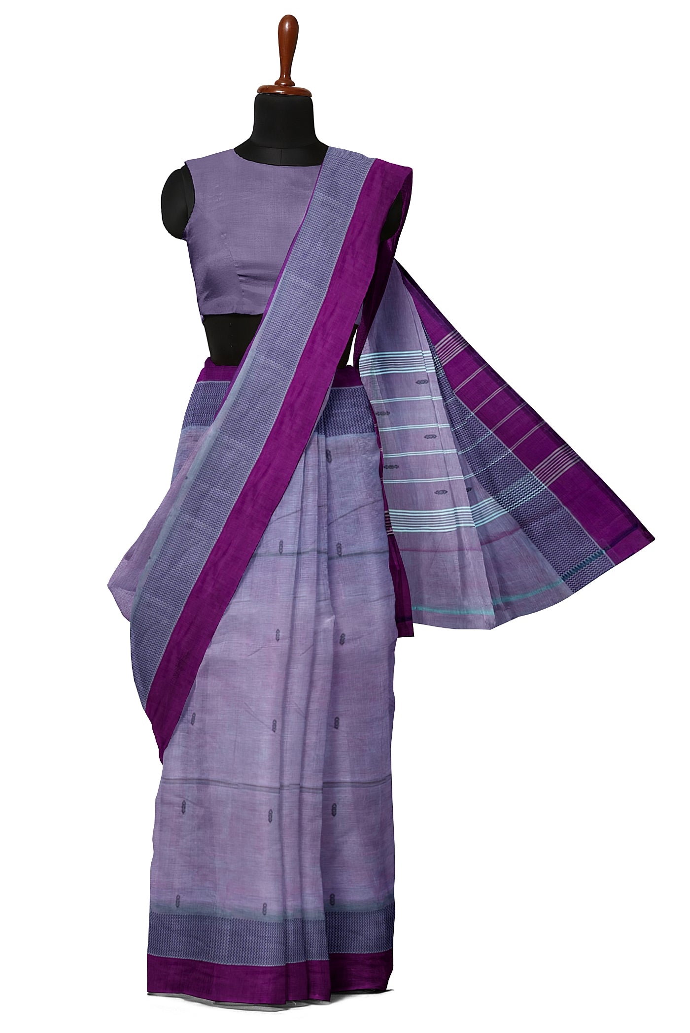 Dual Tone Grey Cotton Saree With Buttas Pattern