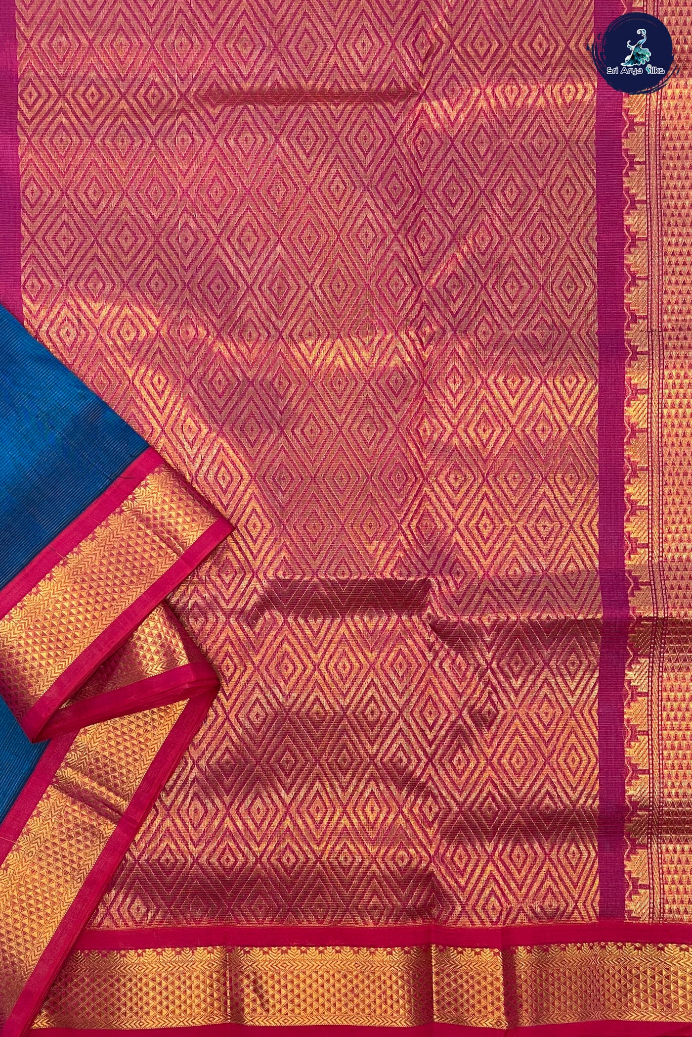 Sapphire Blue Vaira Oosi Saree With Vaira Oosi Pattern