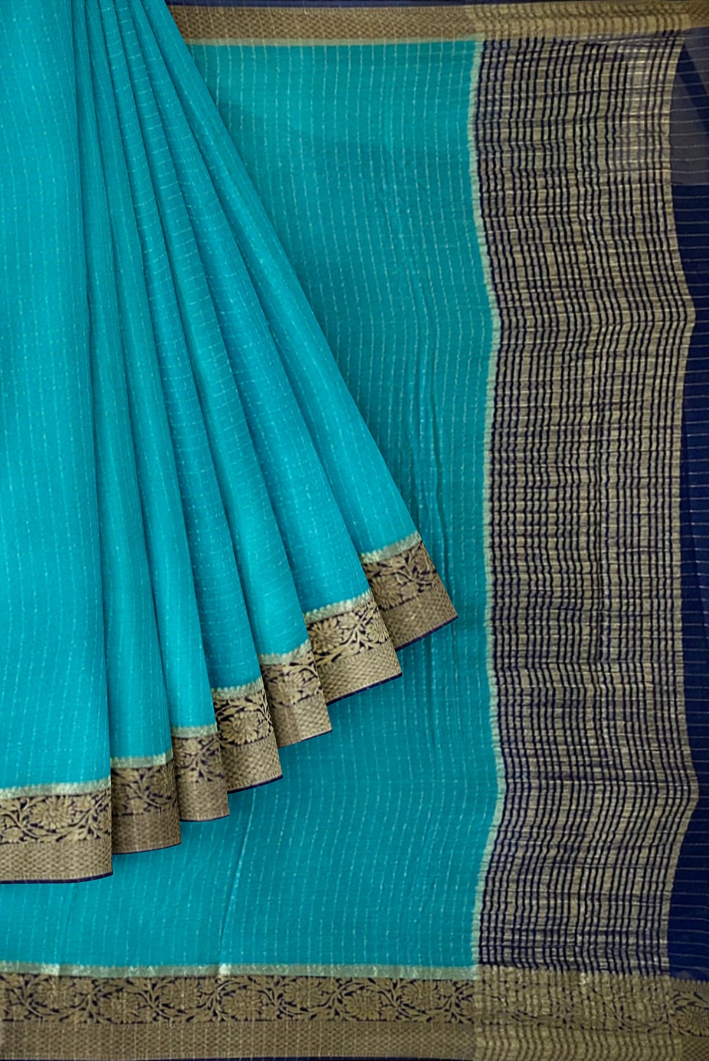 Light Blue Georgette Banarasi Saree With Zari Checked Pattern