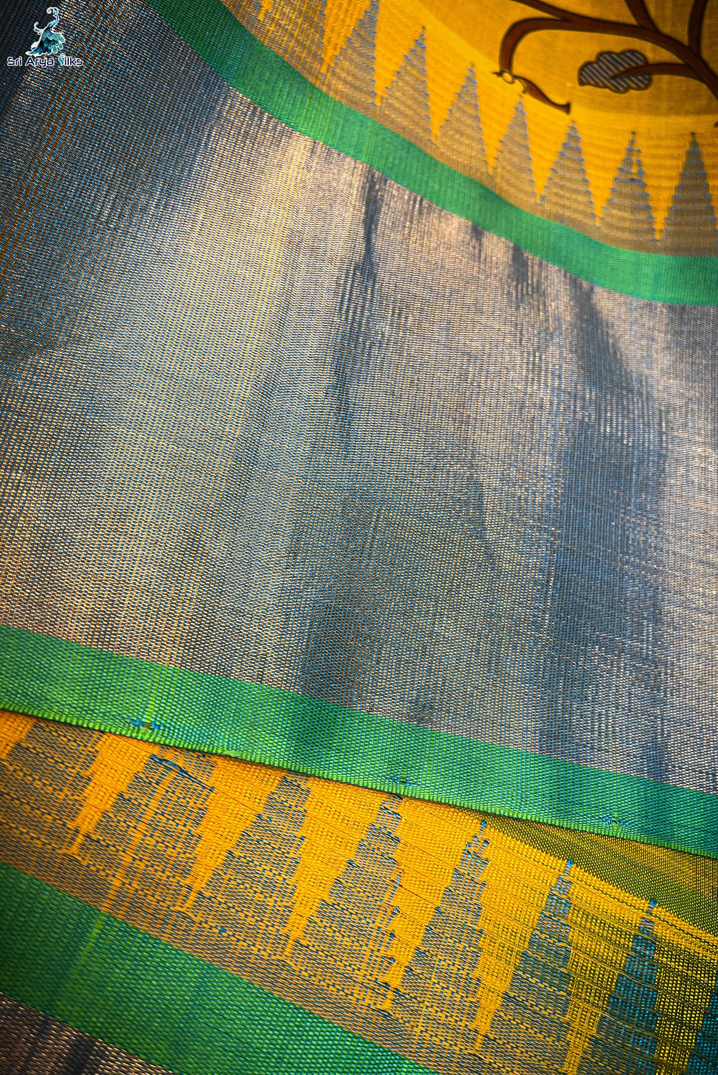 Mango Yellow Korvai Silk Cotton Saree With Kalamkari Pattern