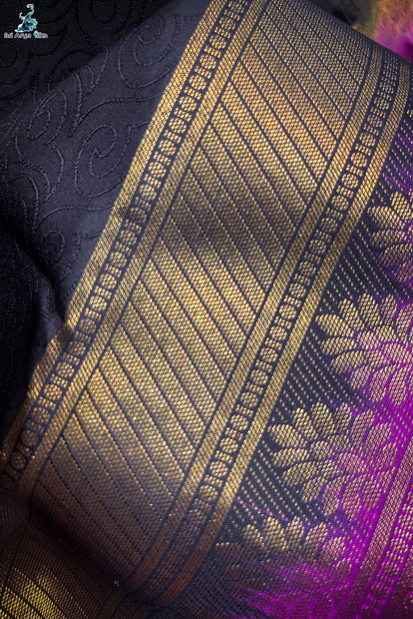 Black & Magenta Brocade Pure Kanchivaram Silk Saree