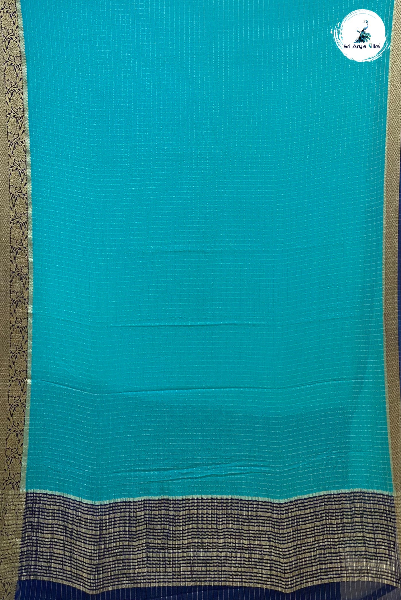 Light Blue Georgette Banarasi Saree With Zari Checked Pattern