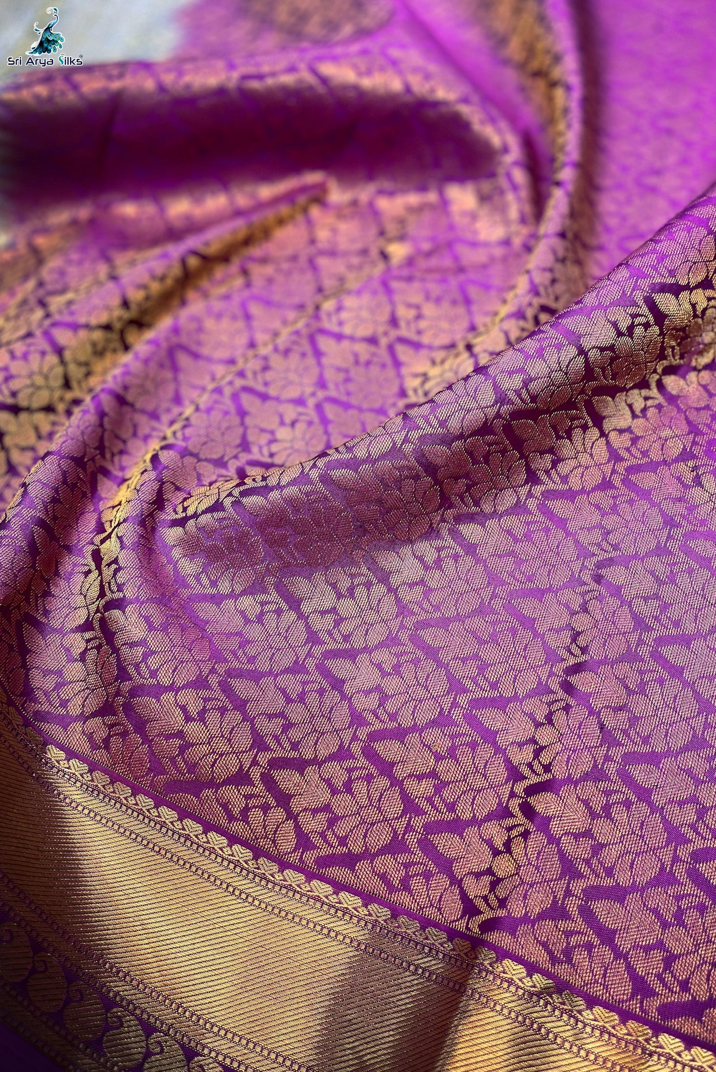 Grey Embosed Saree With Purple Blouse & Buttas Pattern