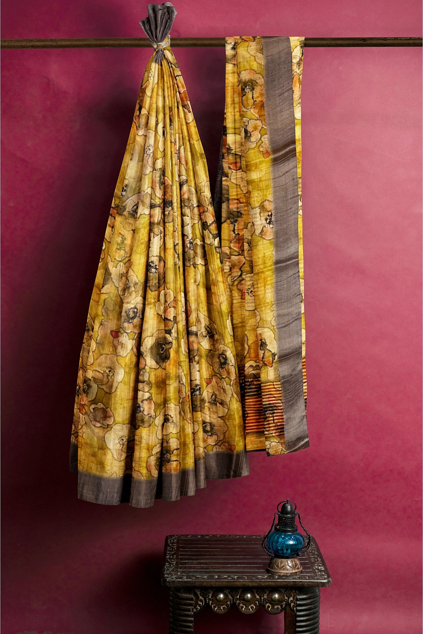 Yellow Office Wear Saree With Floral Pattern