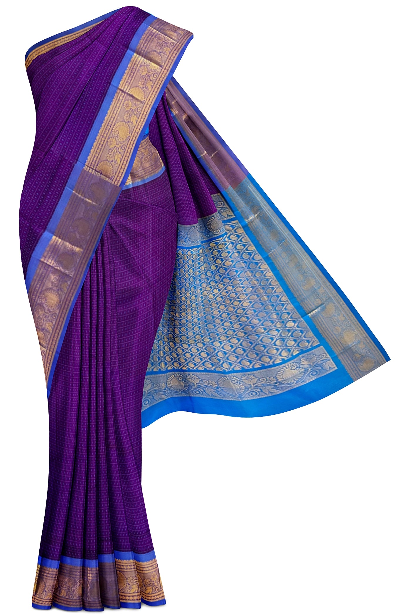 Sea Blue Silk Cotton Saree With Stripes Pattern