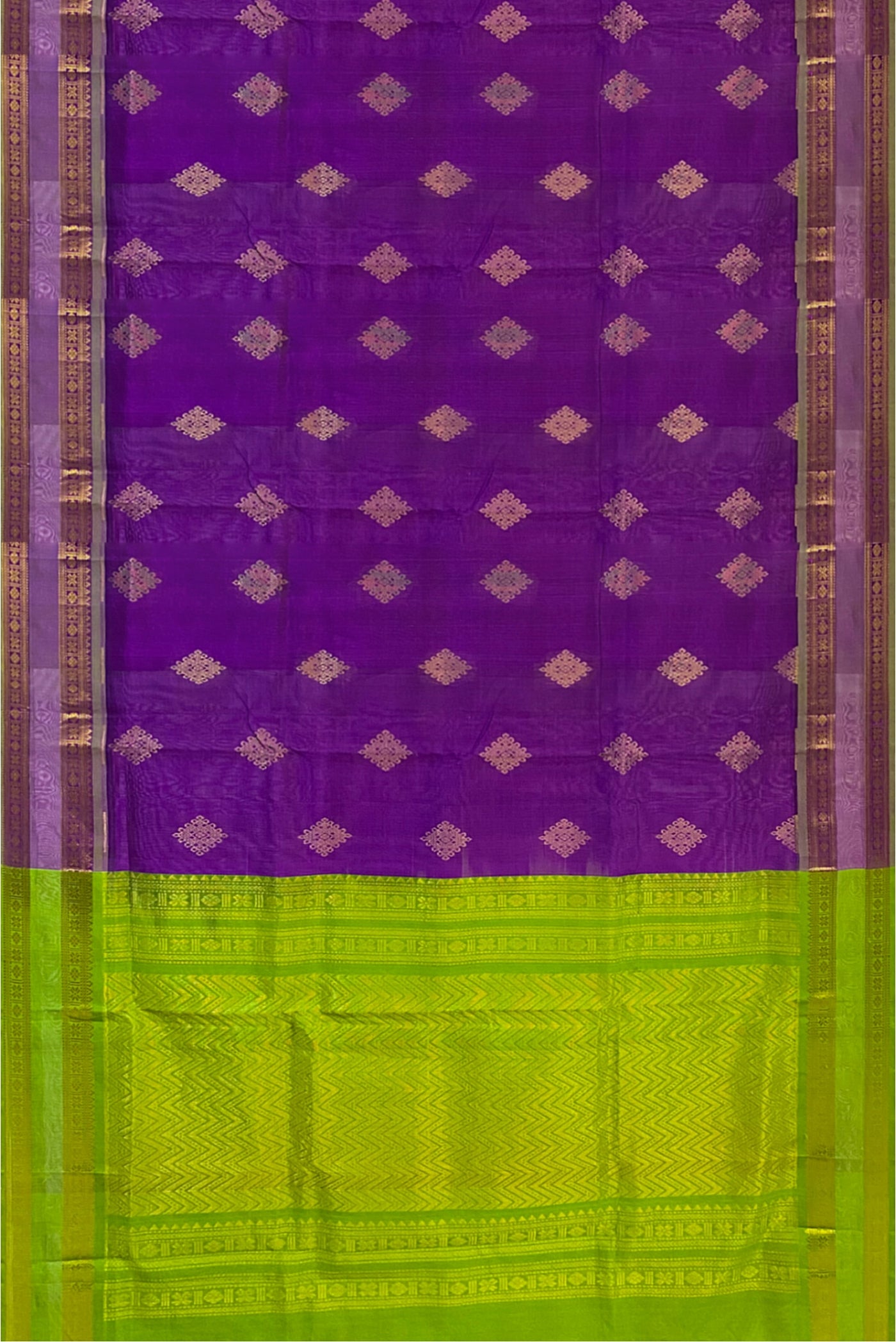 Purple Silk Cotton Saree With Kolam Butta Pattern