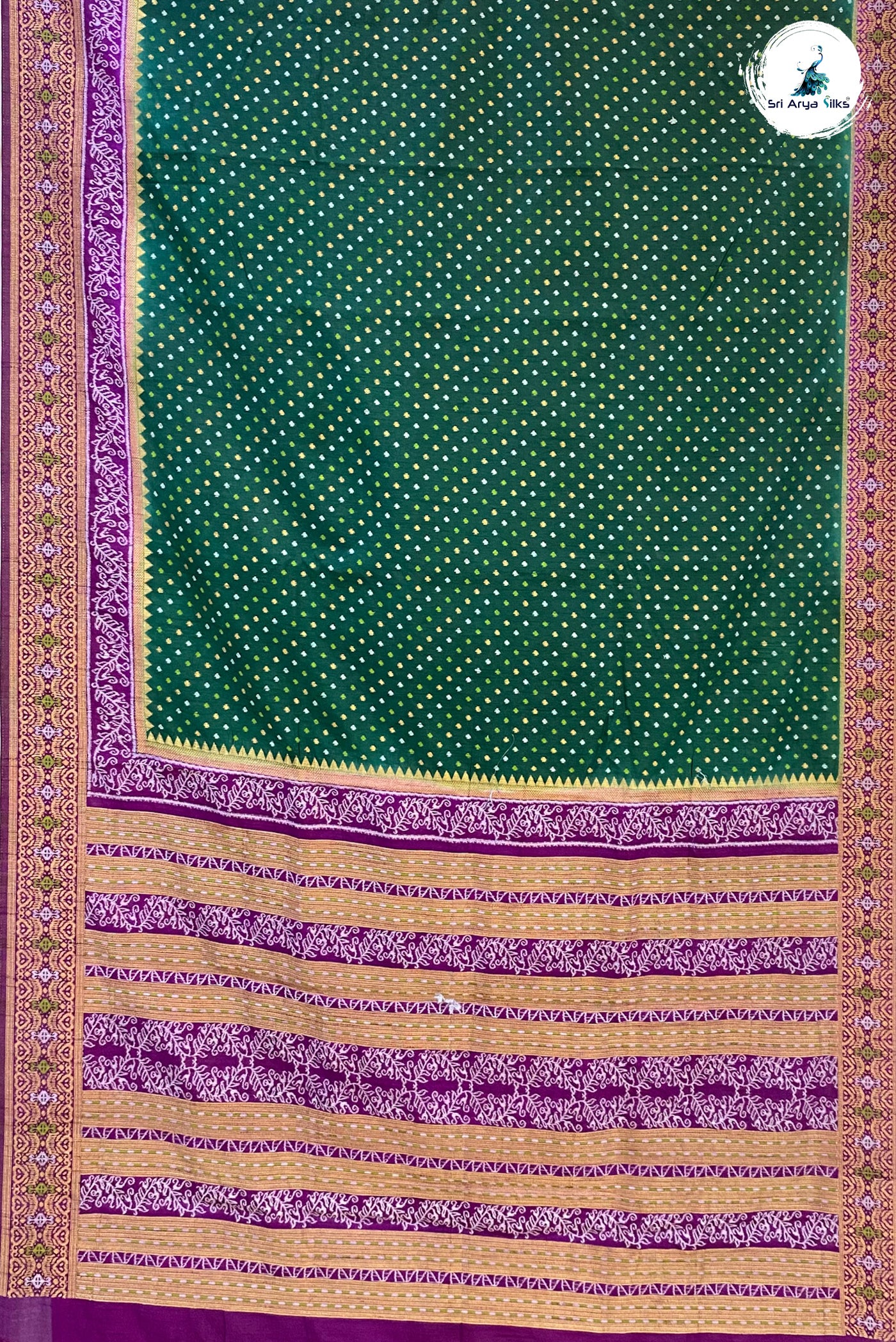Dark Green Semi Banarasi Saree With Zari Buttas Pattern