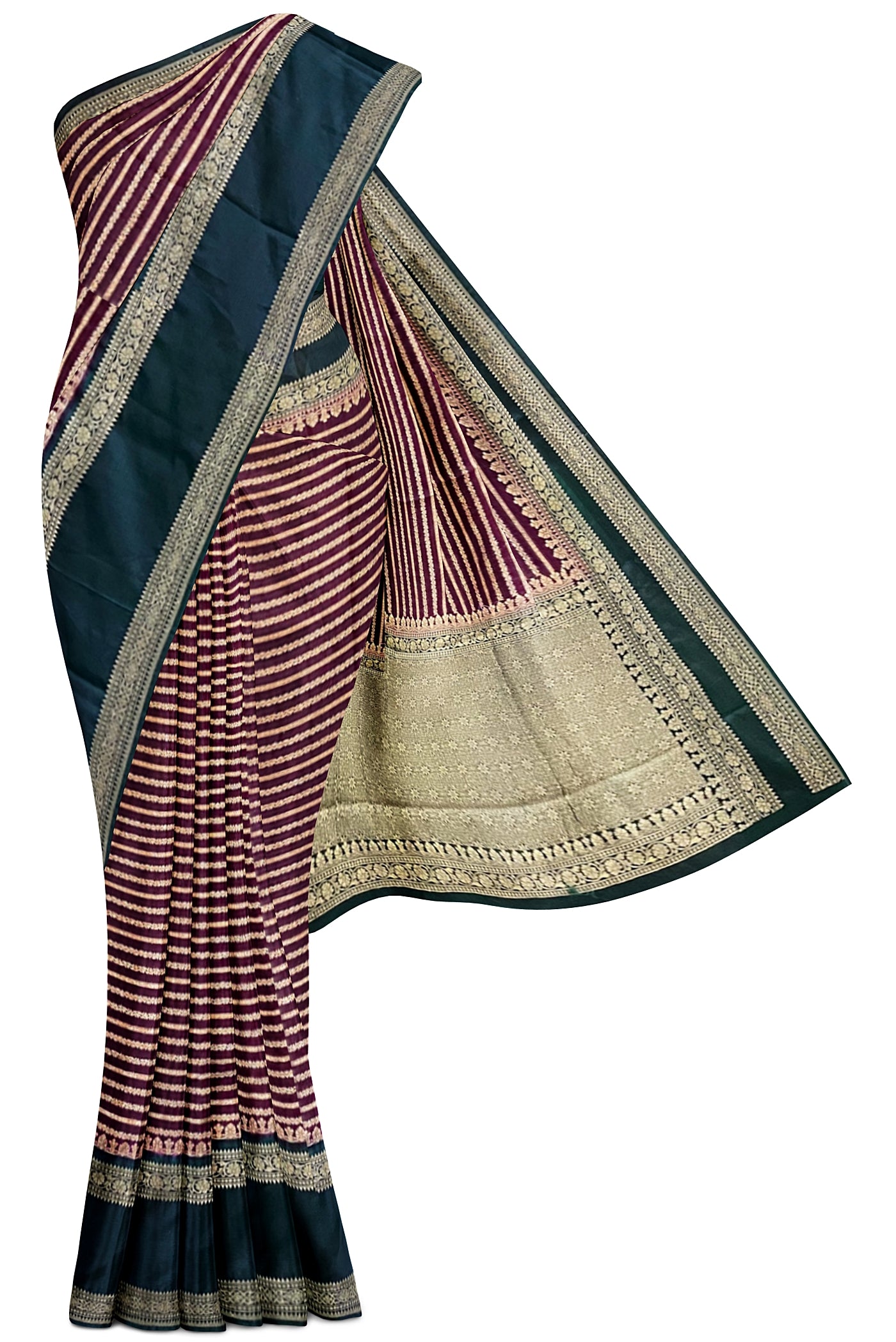 Grape Wine Semi Banarasi Saree With Zari Checked Pattern