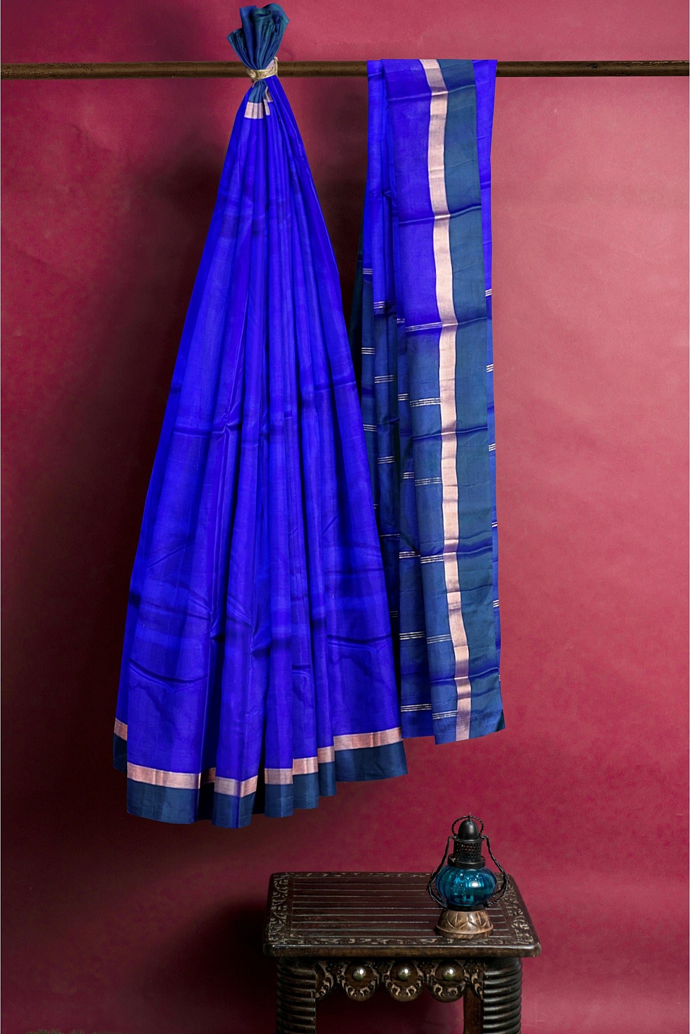MS Blue Light Weight Silk Saree With Plain Pattern