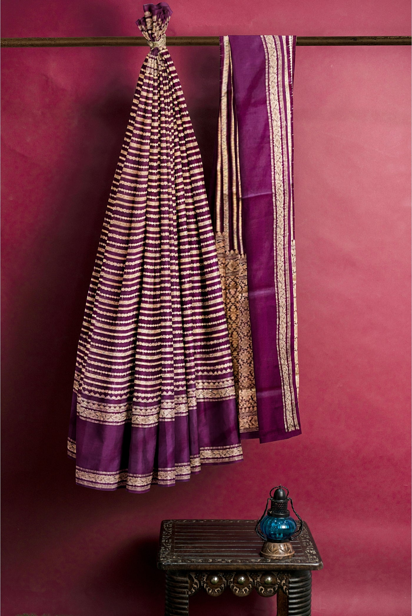 Grape Wine Georgette Banarasi Saree With Zari Checked Pattern