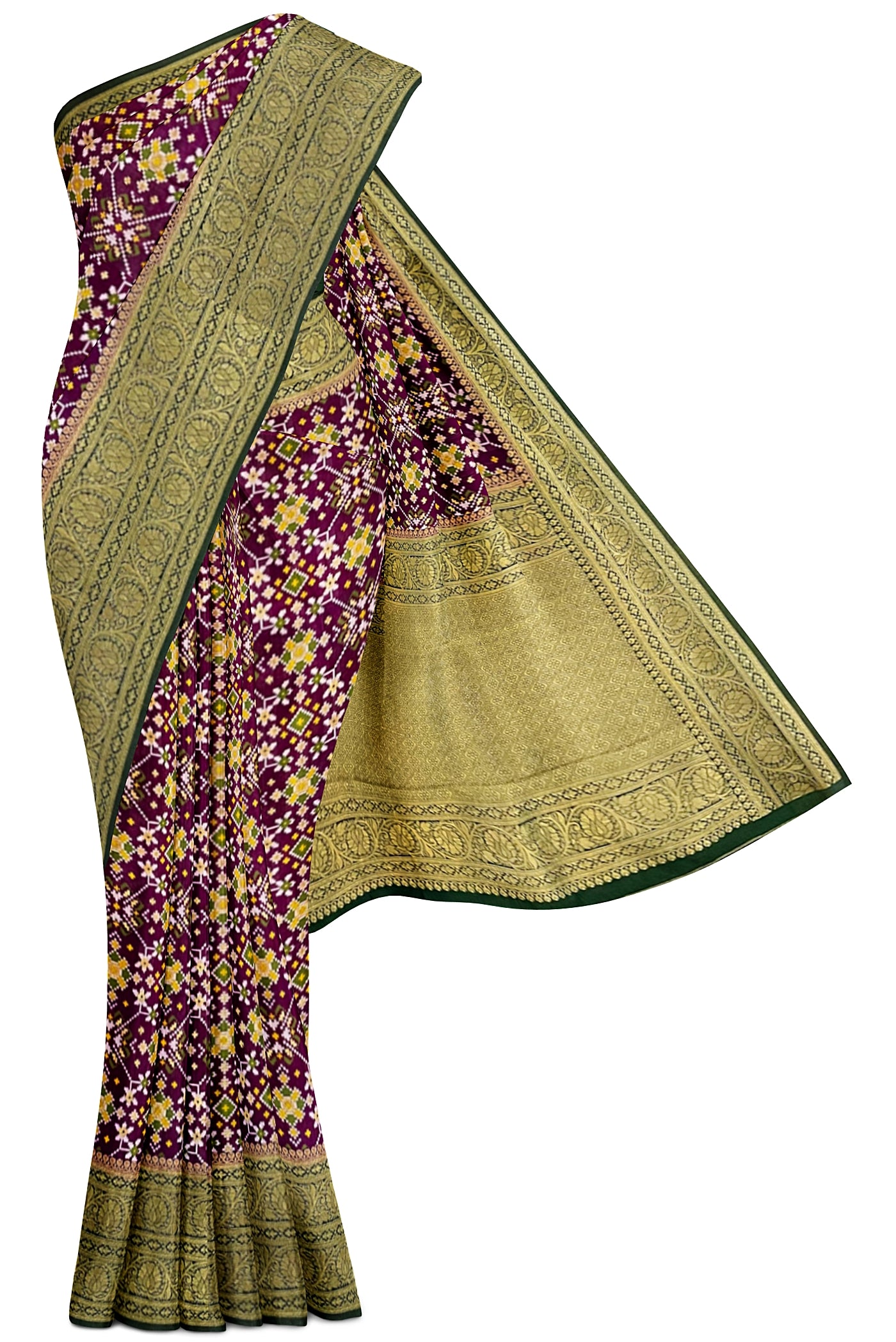 Purple Semi Banarasi Saree With Zari Buttas Pattern