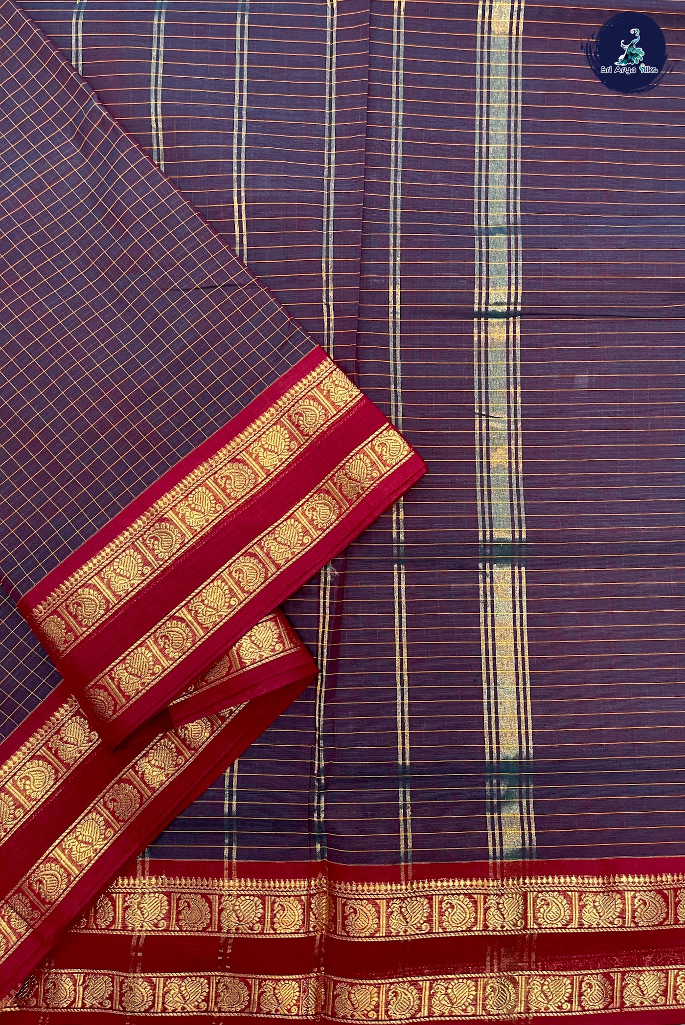 Purple and Maroon 10 Yards Madisar Cotton Saree
