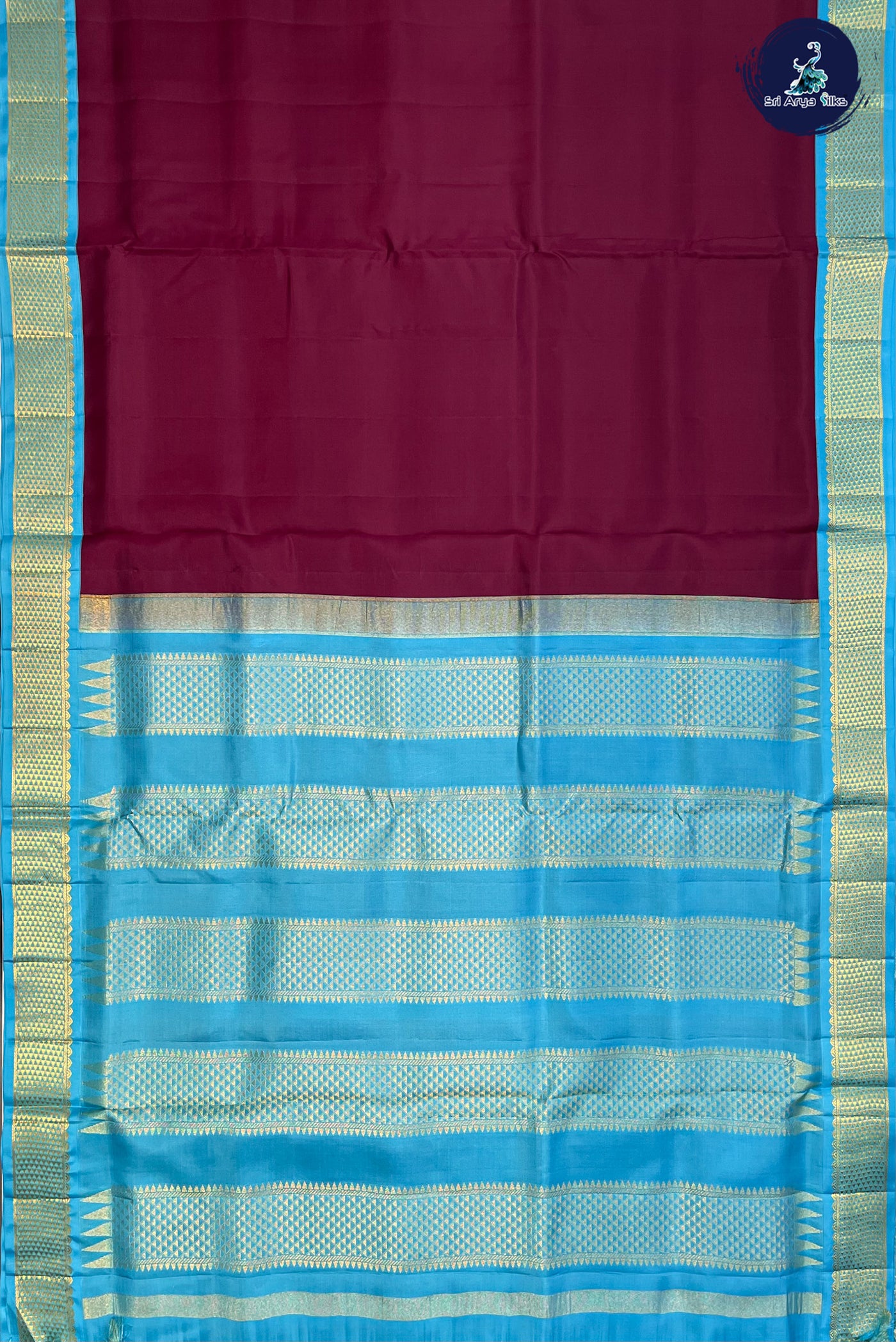 Maroon Madisar 10 Yard Silk Saree With Plain Pattern