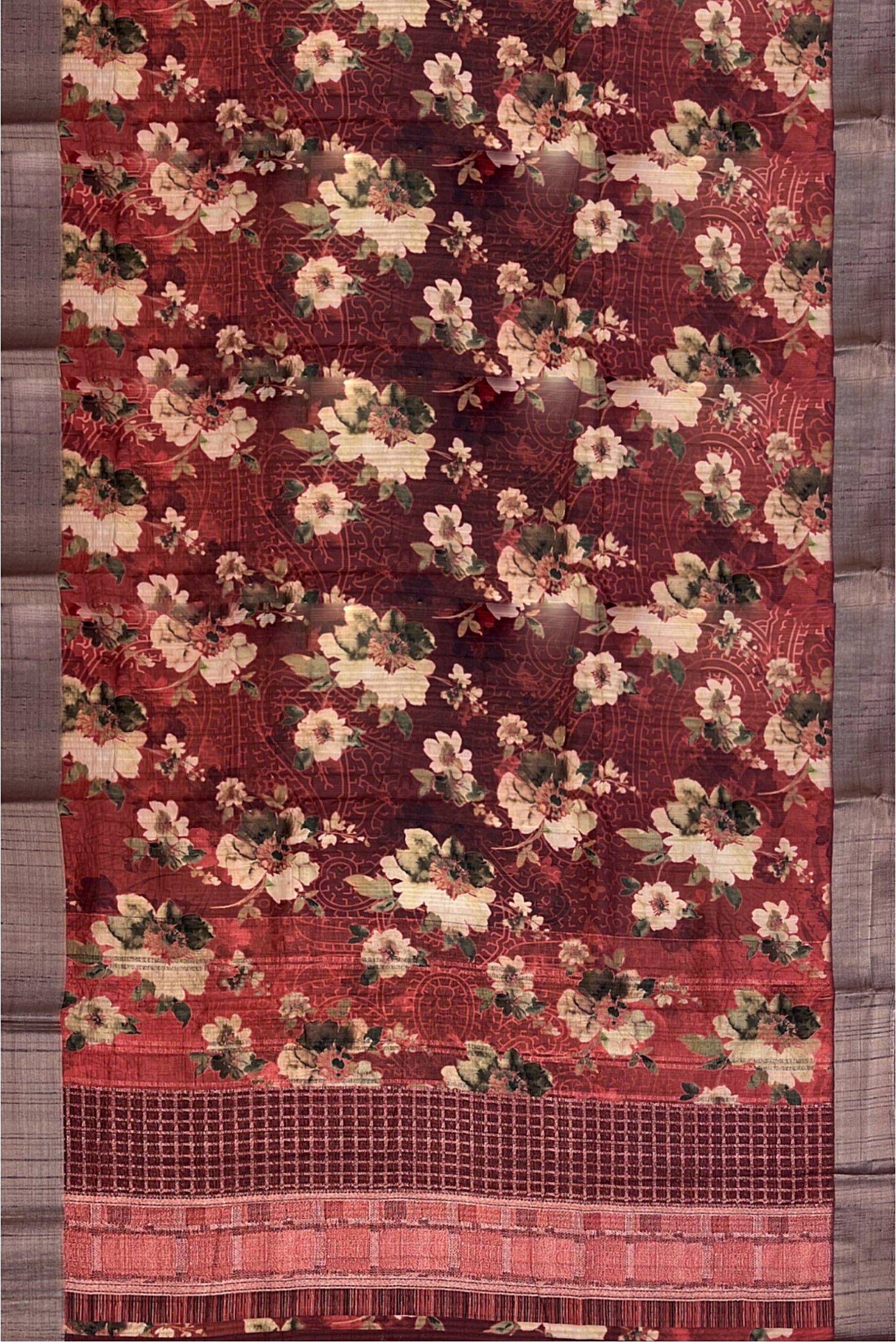 Red Office Wear Saree With Floral Pattern