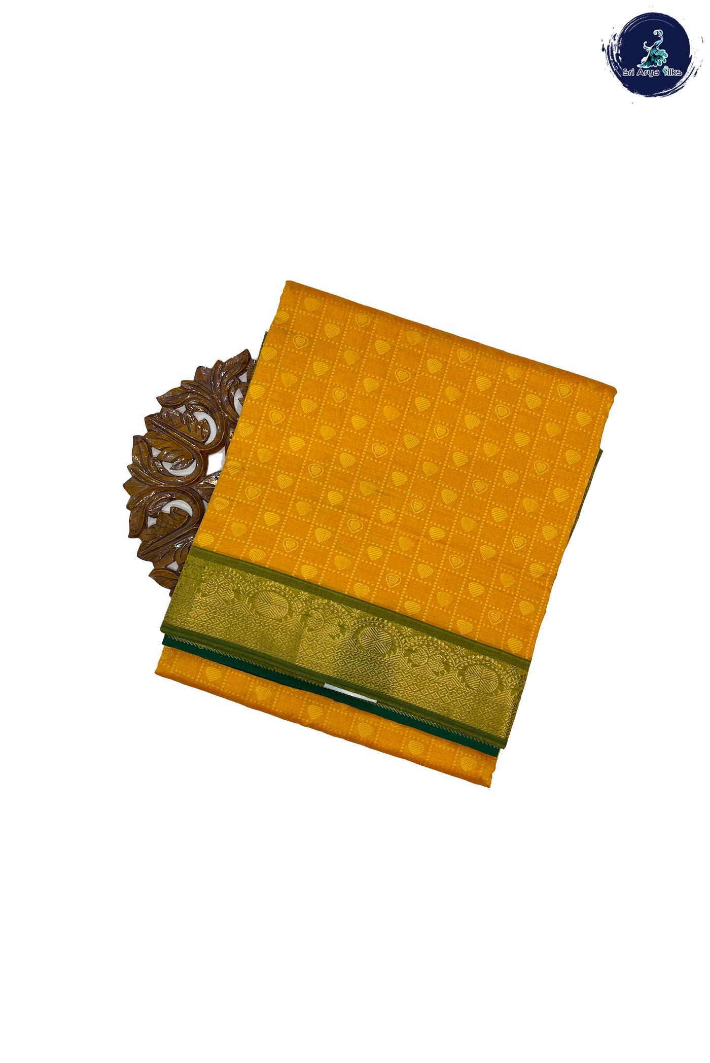 Mango Yellow Madisar Semi Silk Cotton Saree With Embossed Pattern