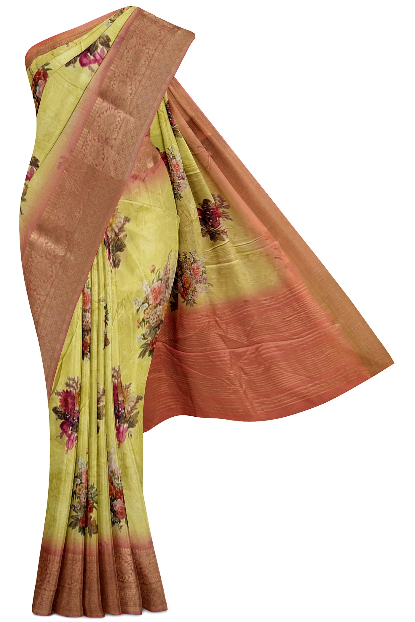 Light Yellow and Baby Pink Semi Dola saree