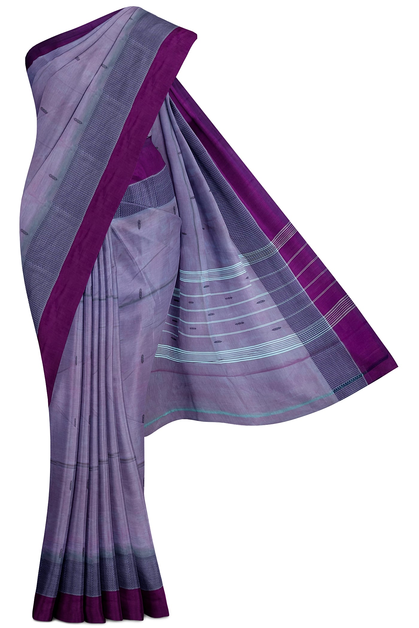 Dual Tone Grey Cotton Saree With Buttas Pattern