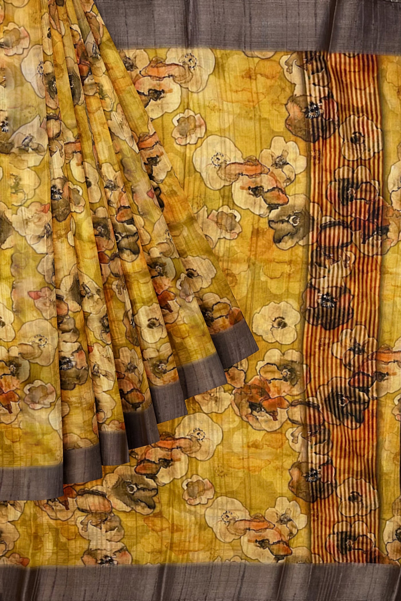 Yellow Office Wear Saree With Floral Pattern