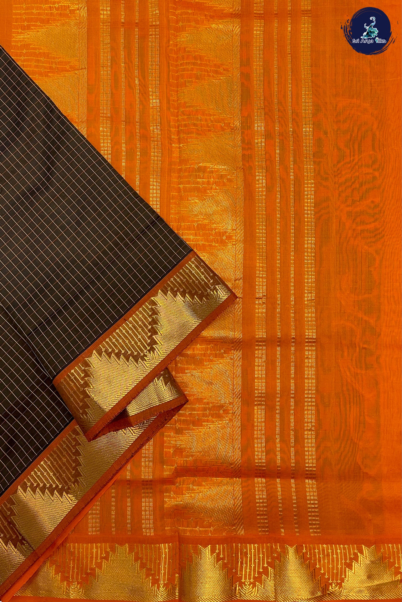 Brown Madisar Semi Silk Cotton Saree With Checked Pattern
