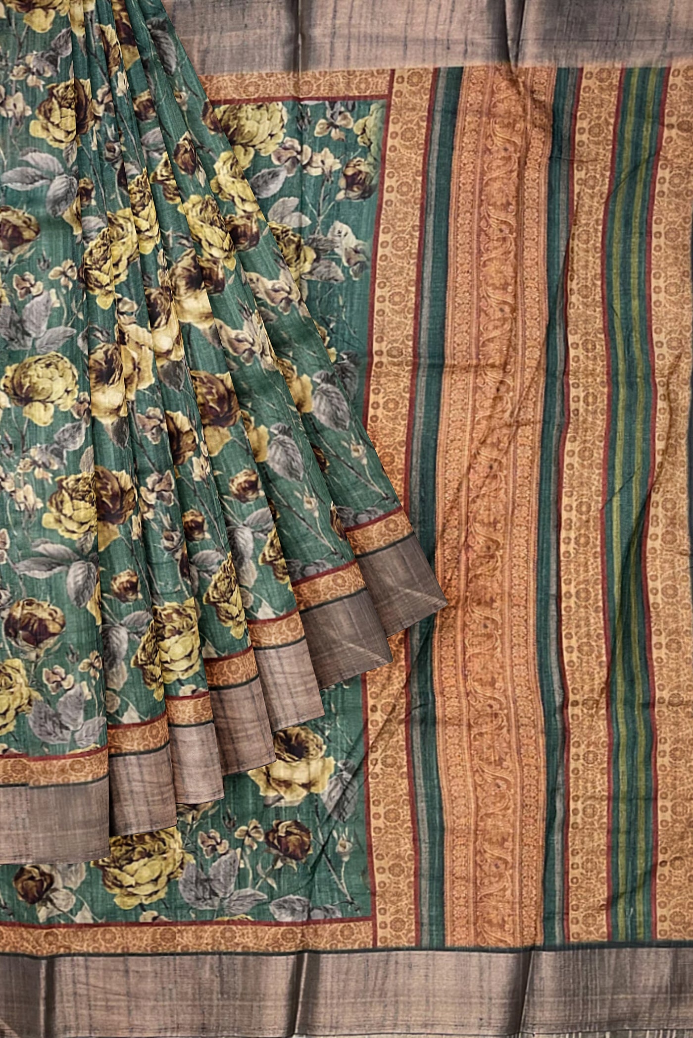 Green Office Wear Saree With Floral Pattern