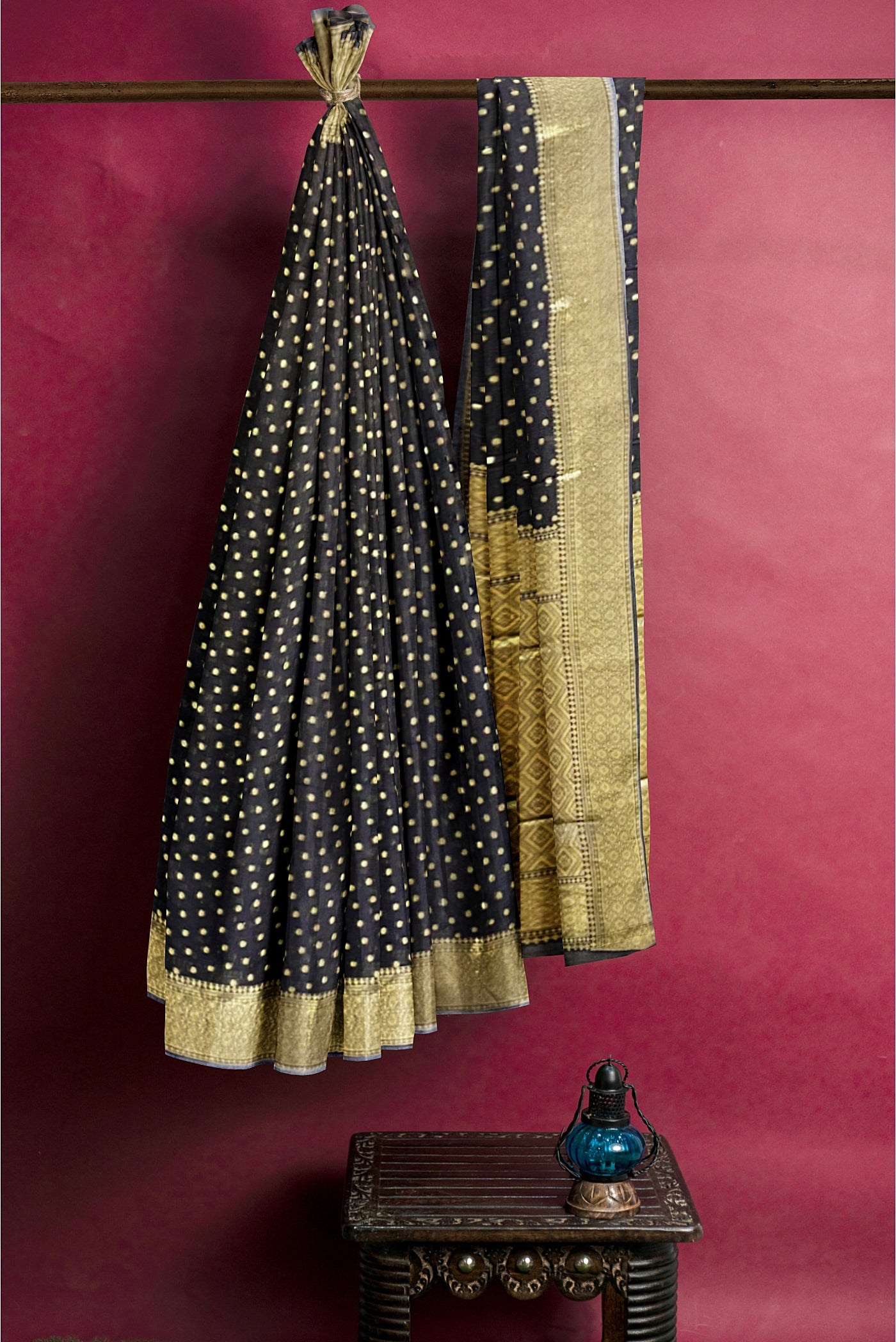 Black Georgette Banarasi  Saree With Black Blouse & Banarasi Pattern