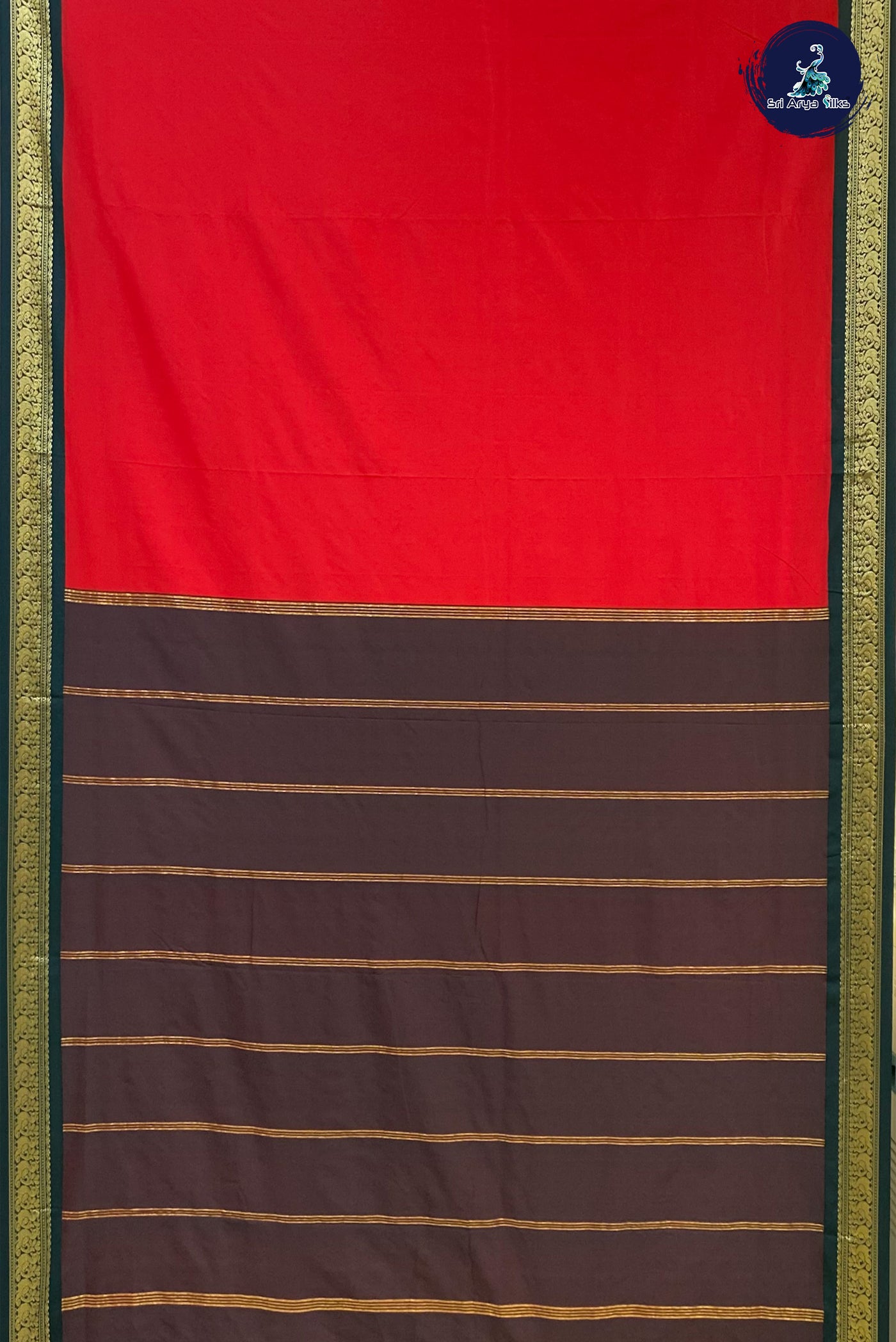 Red Madisar Semi Silk Saree With Plain Pattern