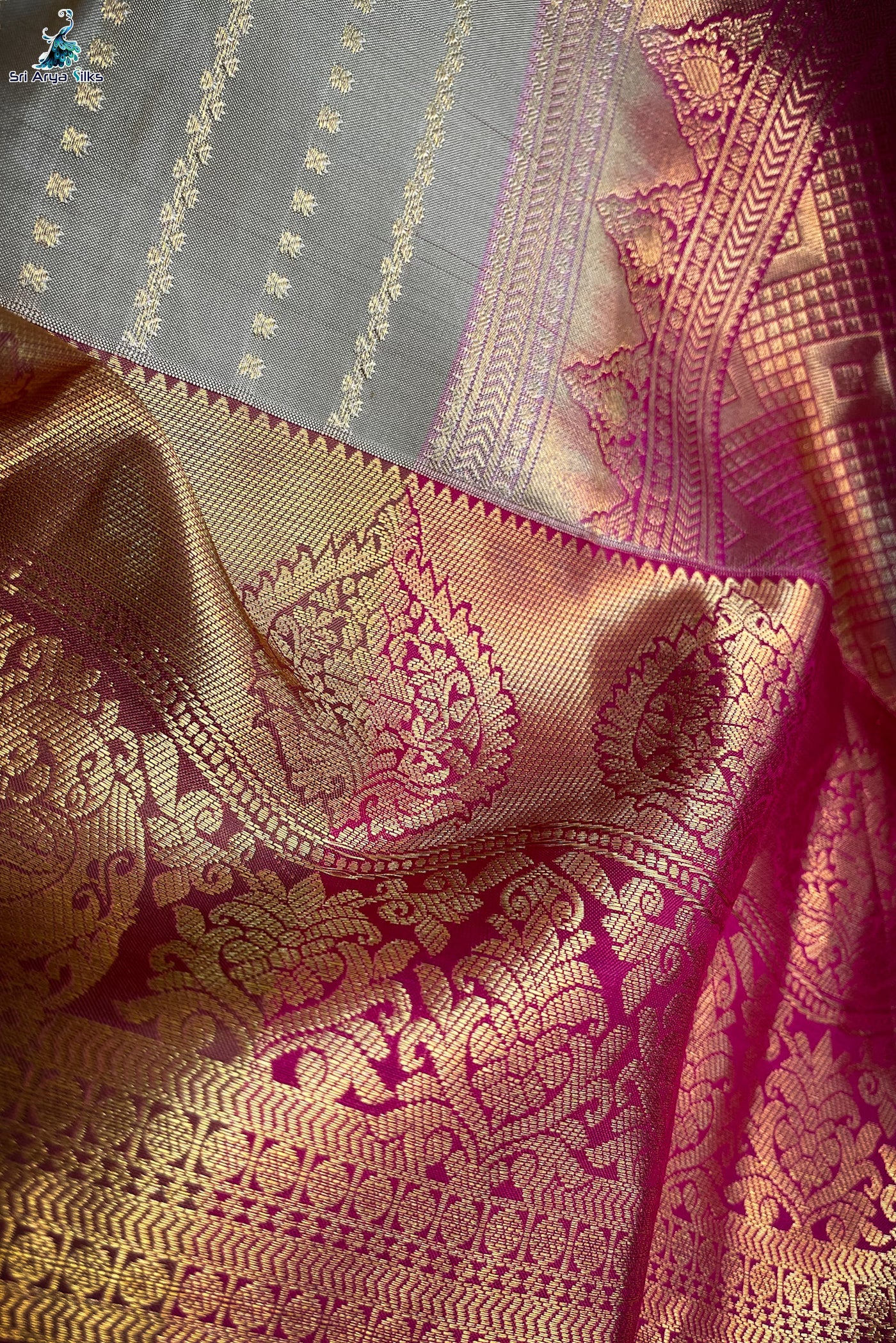 Beige Pink Traditional Silk Saree With Pink Blouse & Buttas Pattern
