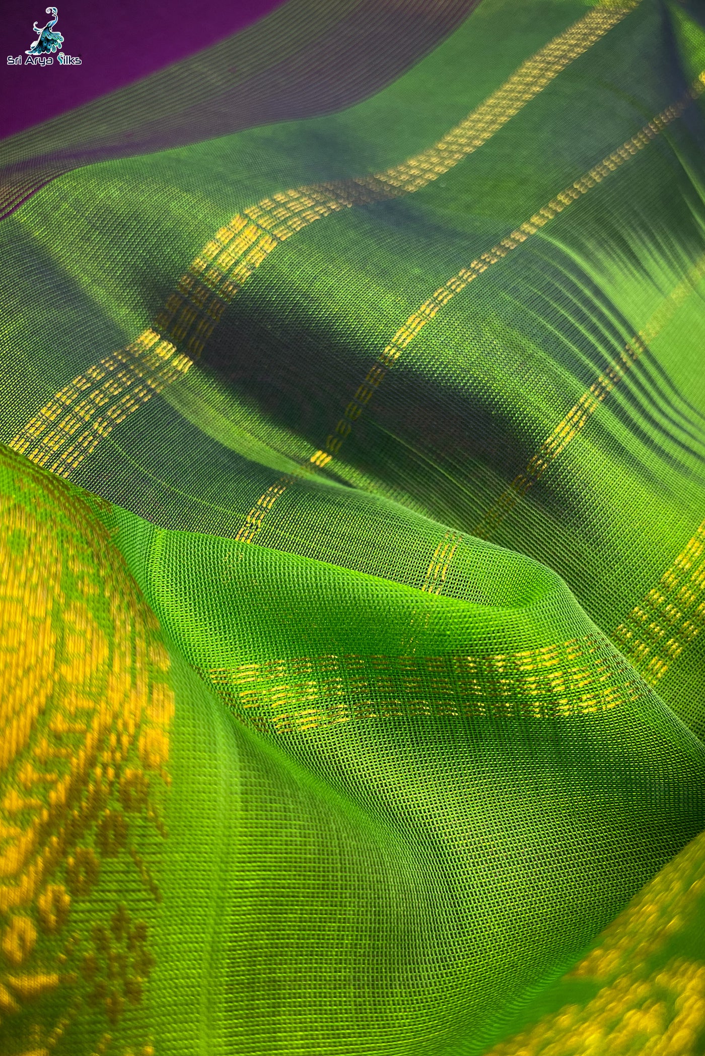Brinjal and Green Silk cotton Saree