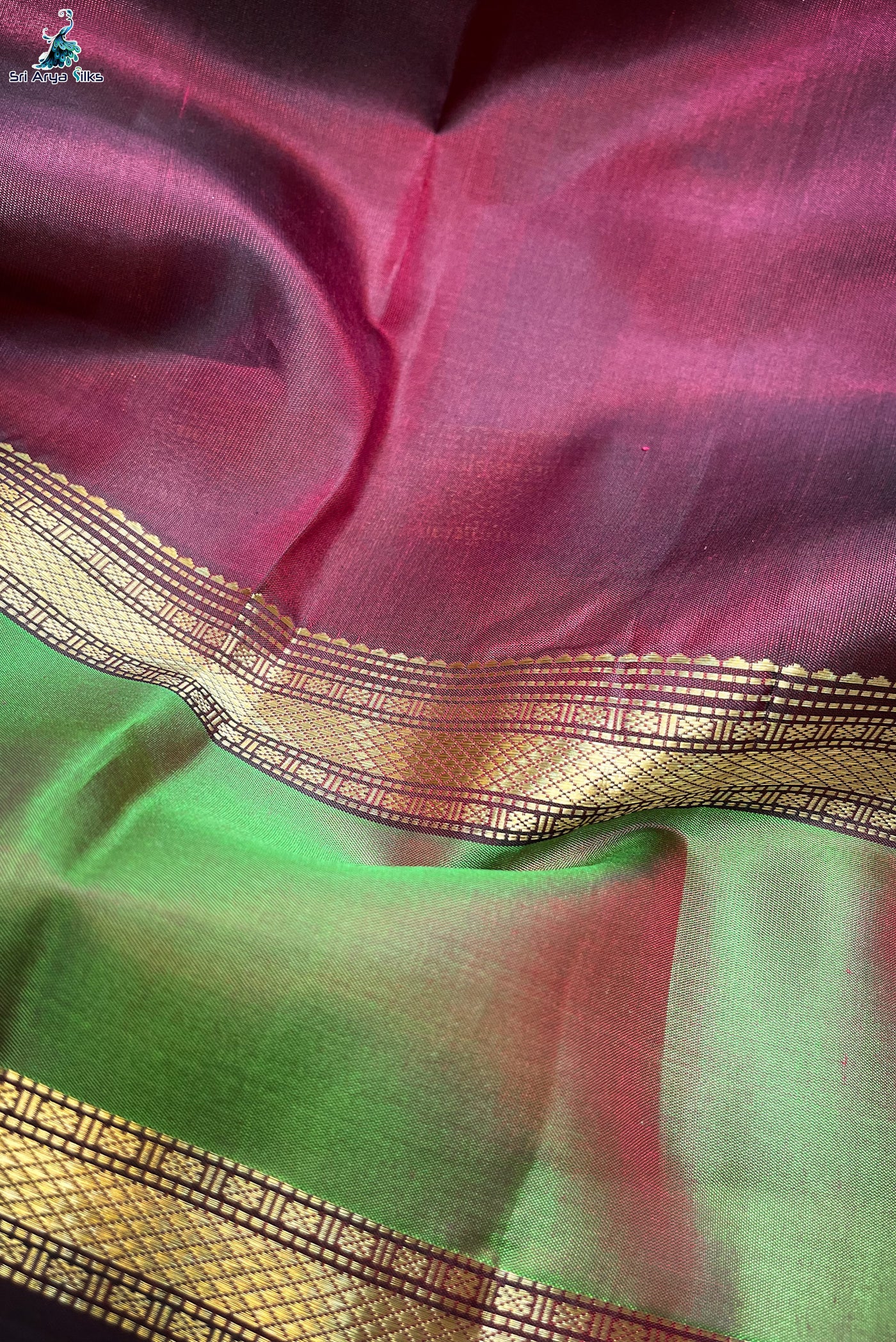 Dual Tone Purple Traditional Silk Saree With Wine Blouse & Buttas Pattern