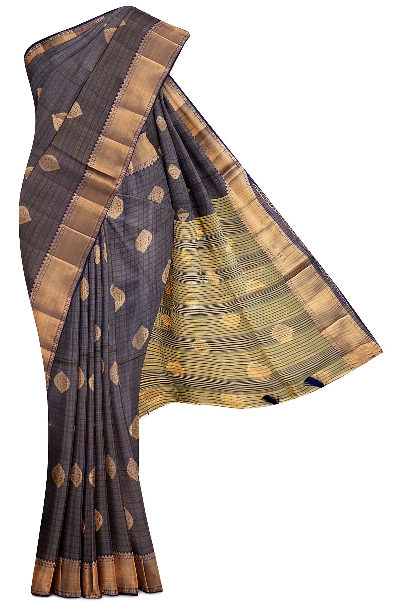Dual Tone Blue Tussar Saree With Embossed Pattern