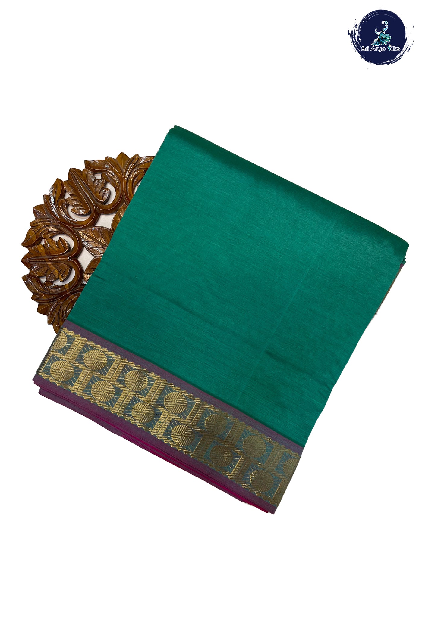 Green Madisar Semi Silk Cotton Saree With Plain Pattern