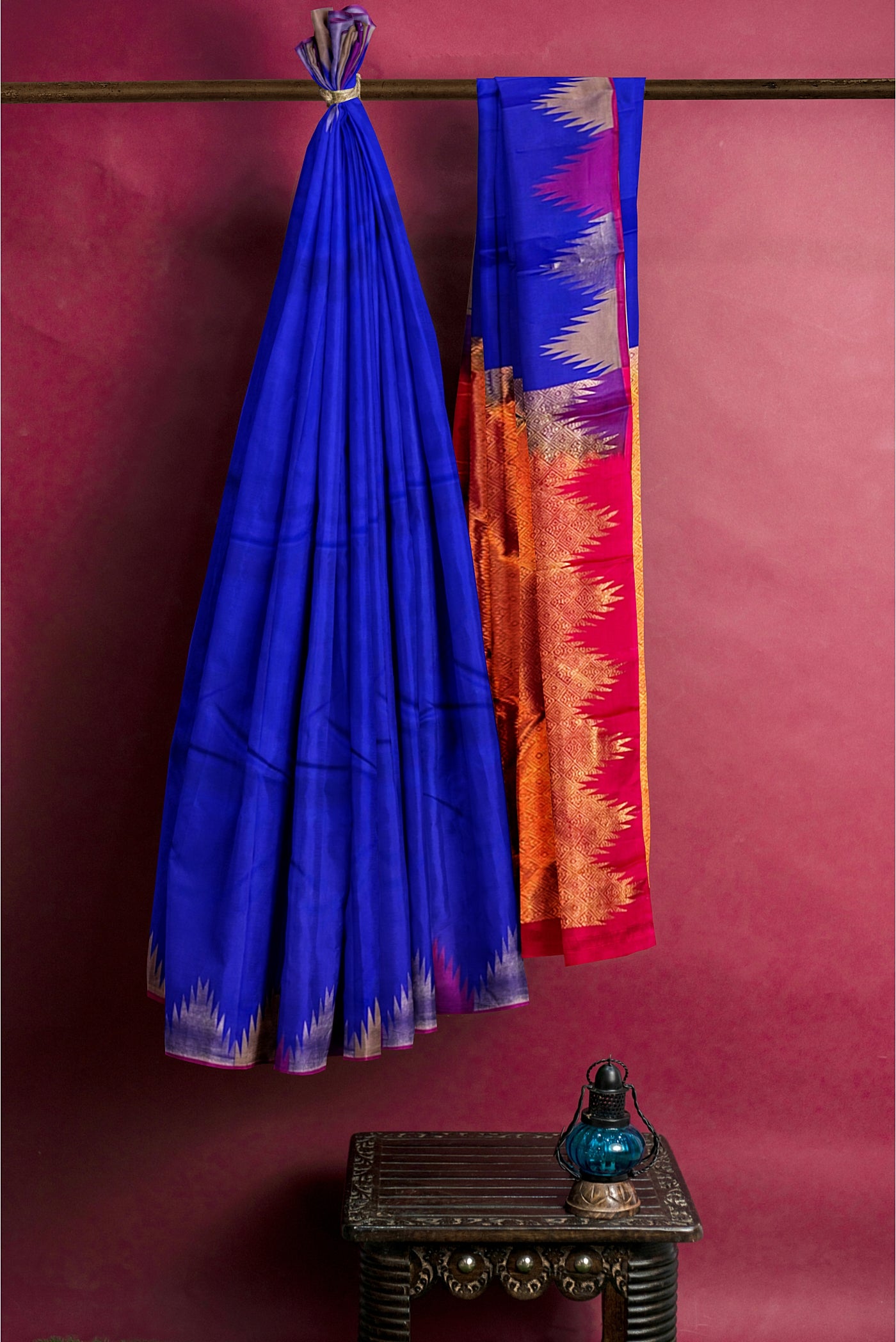 MS Blue Light Weight Silk Saree With Plain Pattern