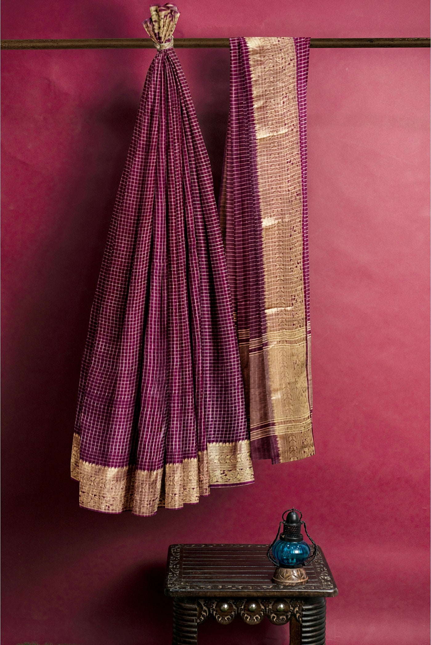 Maroon Georgette Banarasi Saree With Zari Checked Pattern