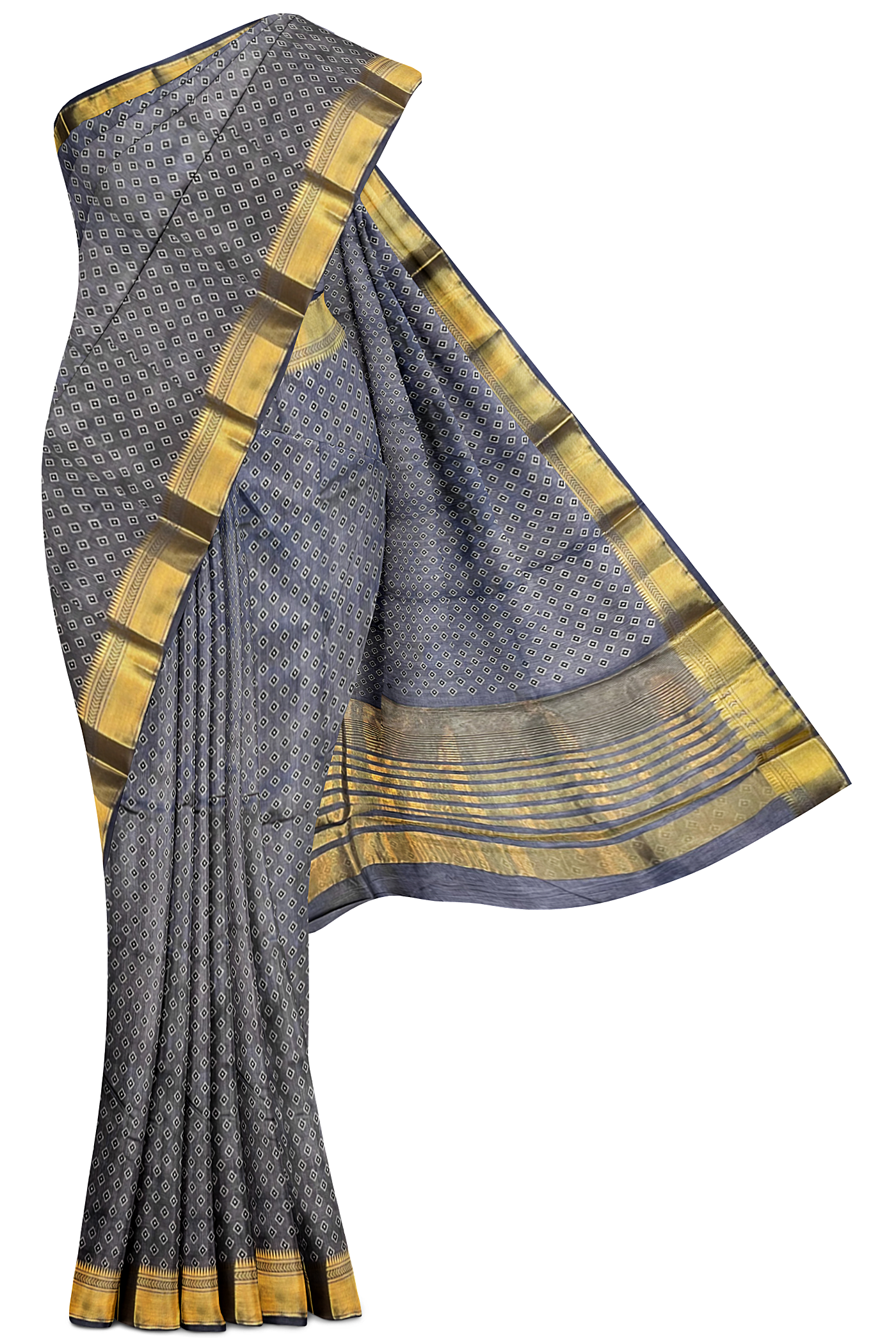 Grey Office Wear Saree With Printed Pattern