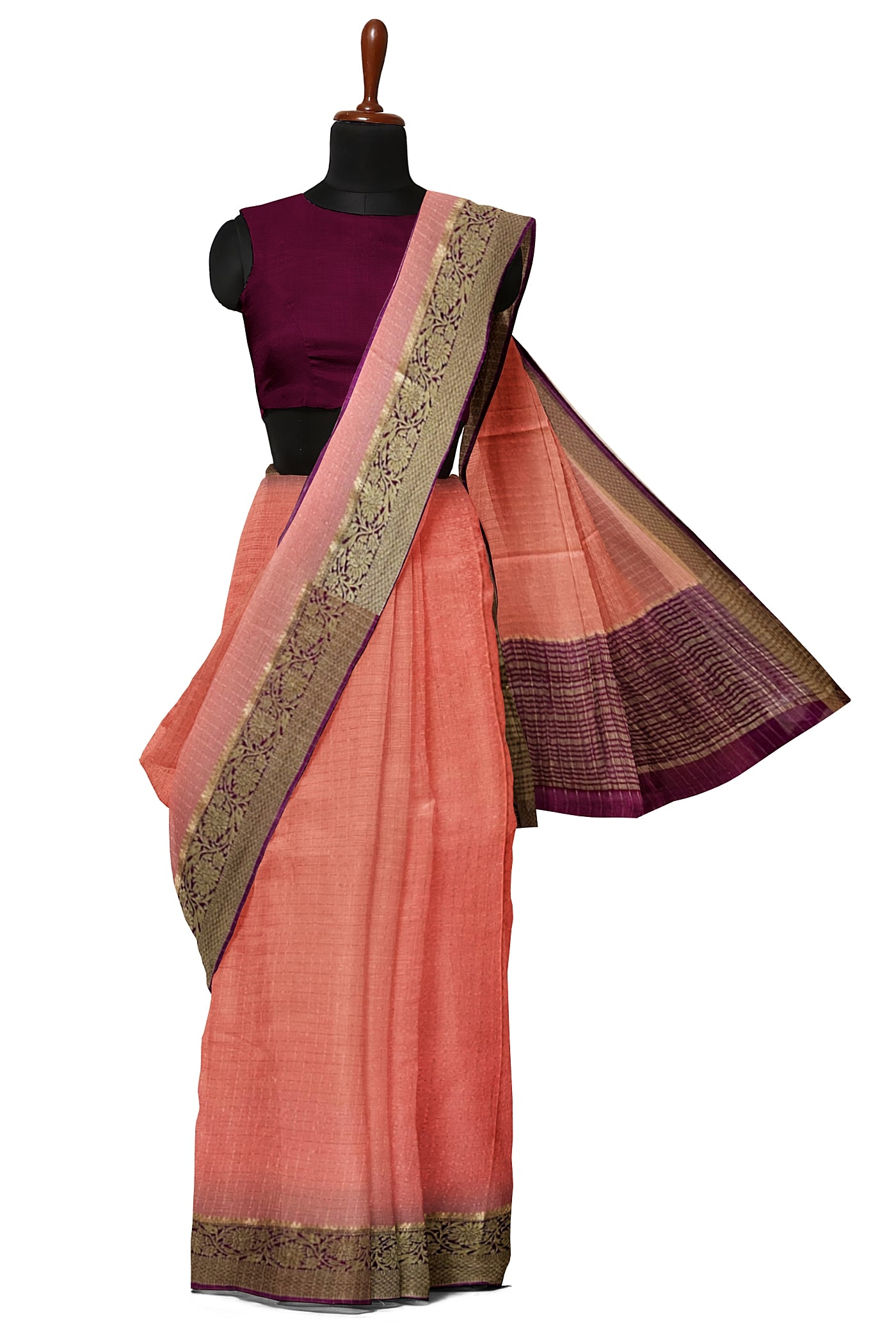 Baby Pink Georgette Banarasi Saree With Zari Checked Pattern